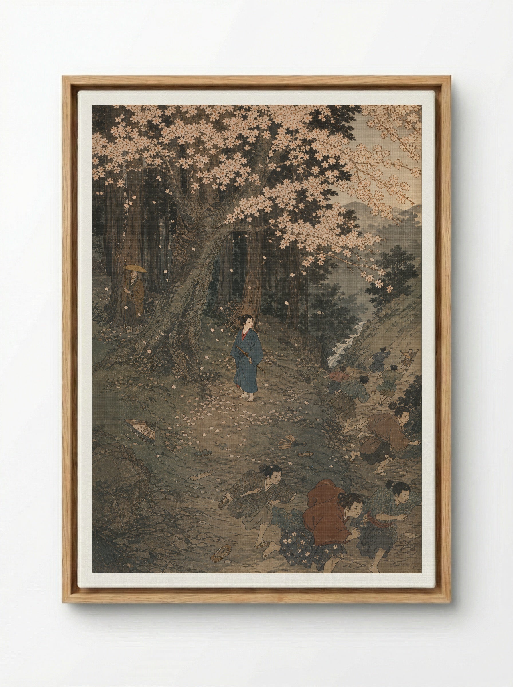 Yoshitsune and the Tengu of Kurama: The Child Who Stays - Framed Canvas Wood