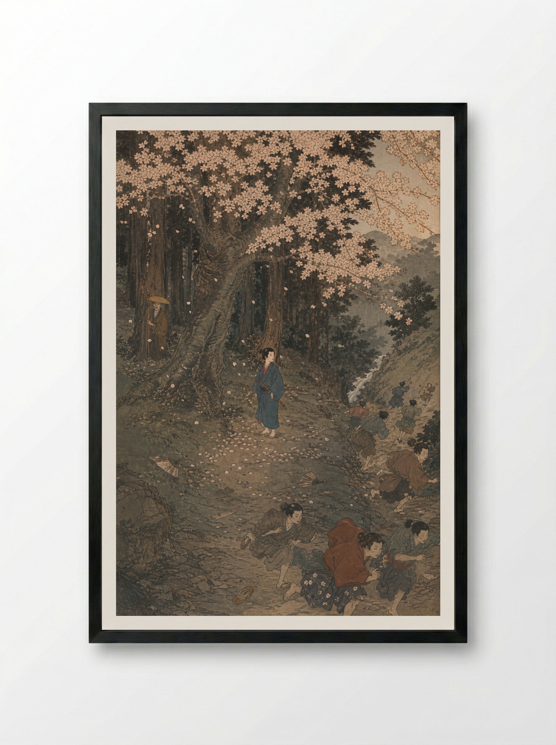 Yoshitsune and the Tengu of Kurama: The Child Who Stays - Framed Print Black