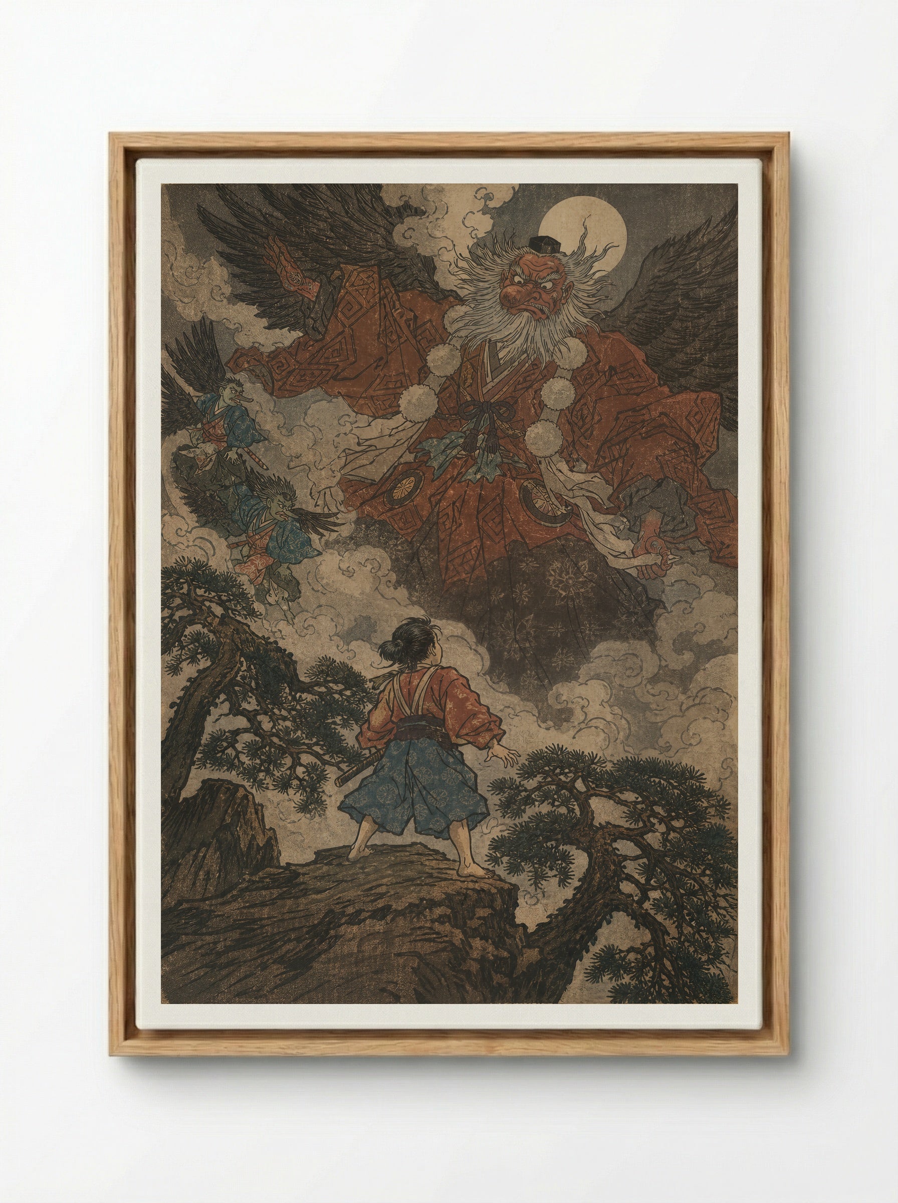 Yoshitsune and the Tengu of Kurama: The Lesson Begins - Framed Canvas Wood