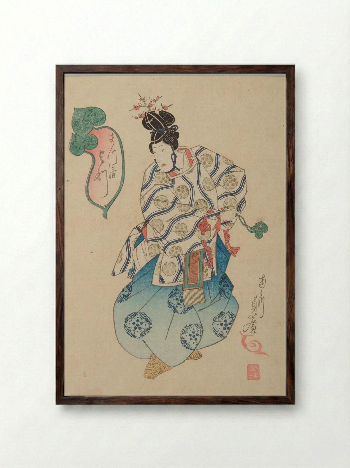 Yotsu of the Matsukiyo Brothel Performing as a Shirabyōshi - Gochōtei Sadahiro - Framed Print Dark Wood