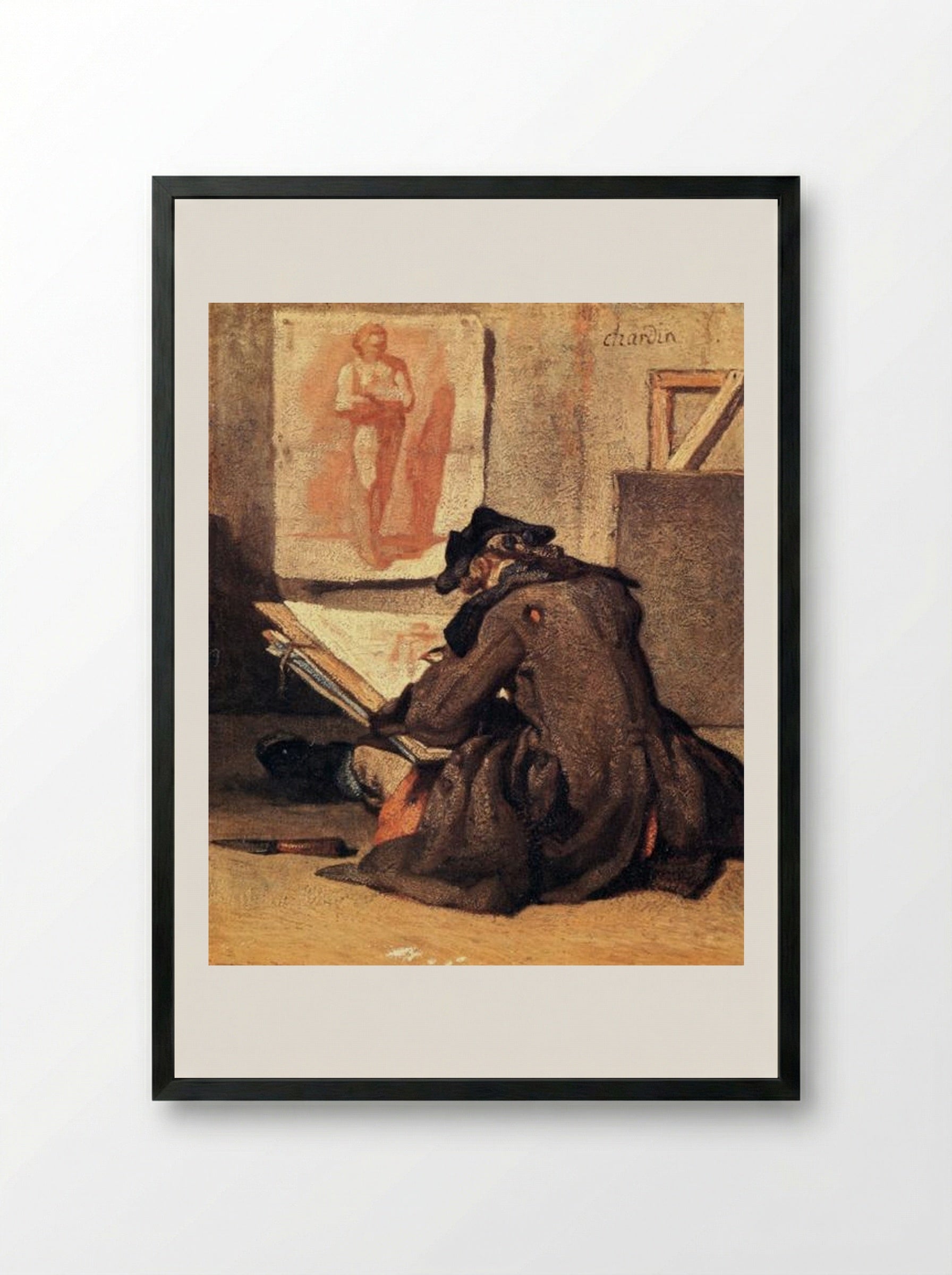 Young Draughtsman copying an Academy study - Jean-Baptiste-Simeon Chardin - Framed Print Black
