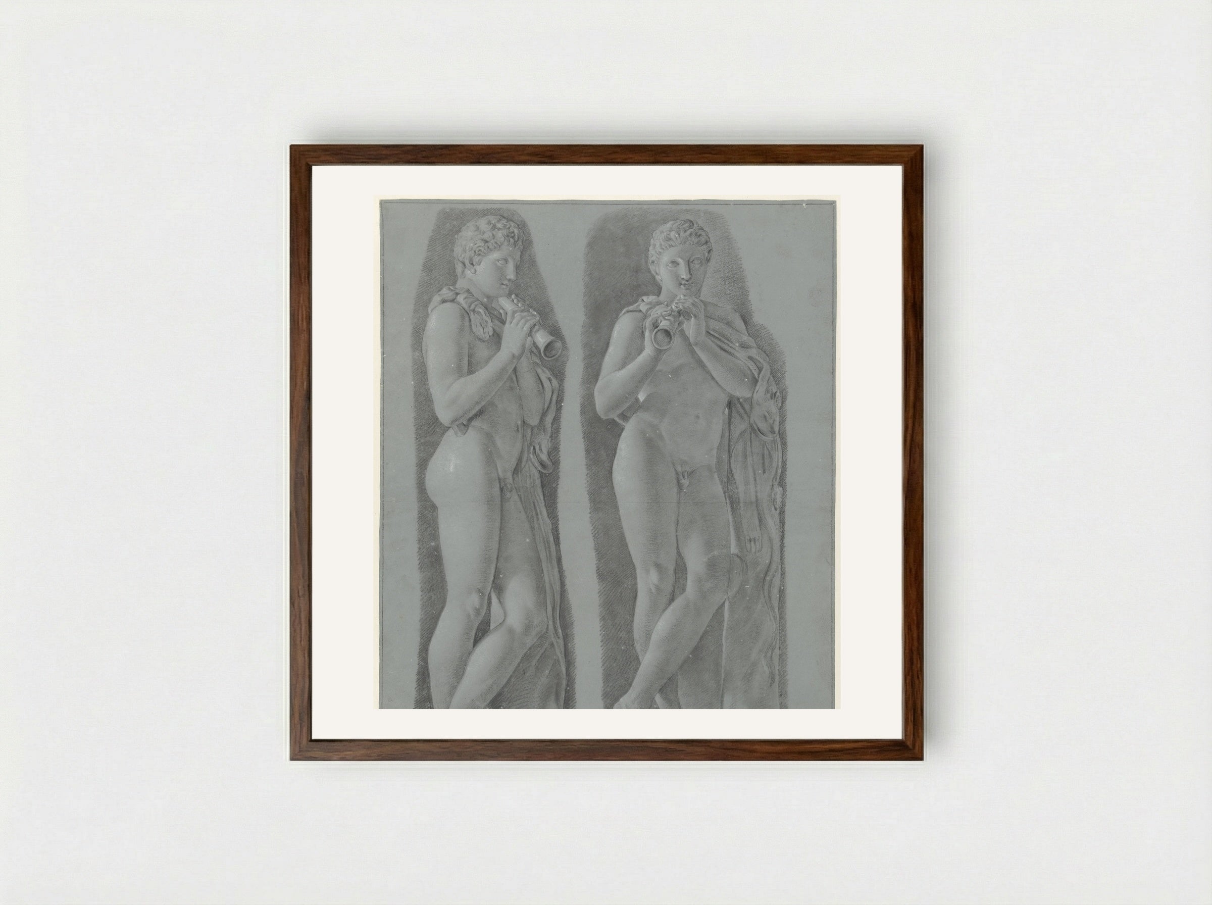 Young Fauns in the Capitoline Museum - Jean Grandjean - Framed Print Dark Wood