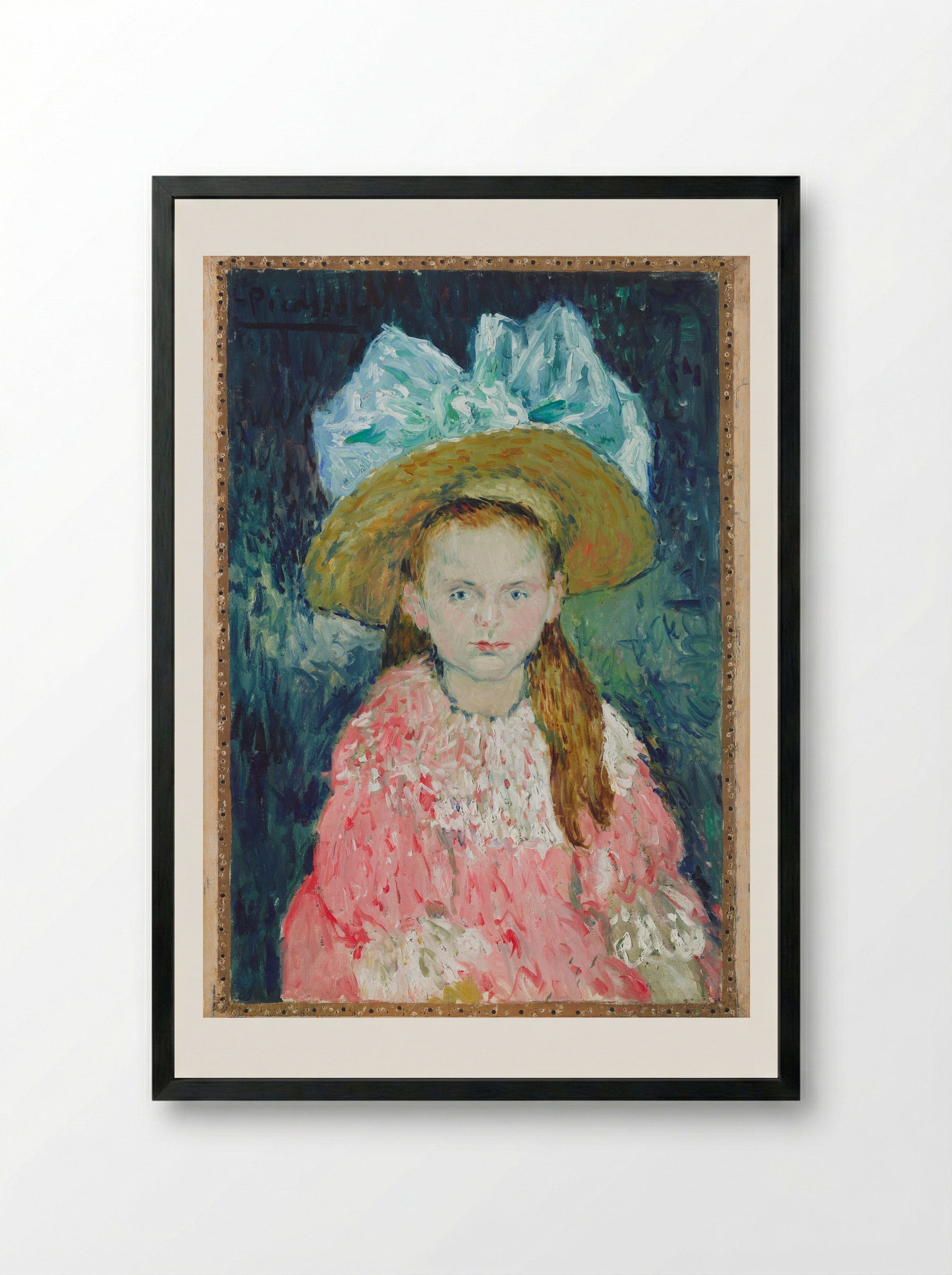 Young Girl Wearing a Large Hat - Pablo Picasso - Framed Print Black
