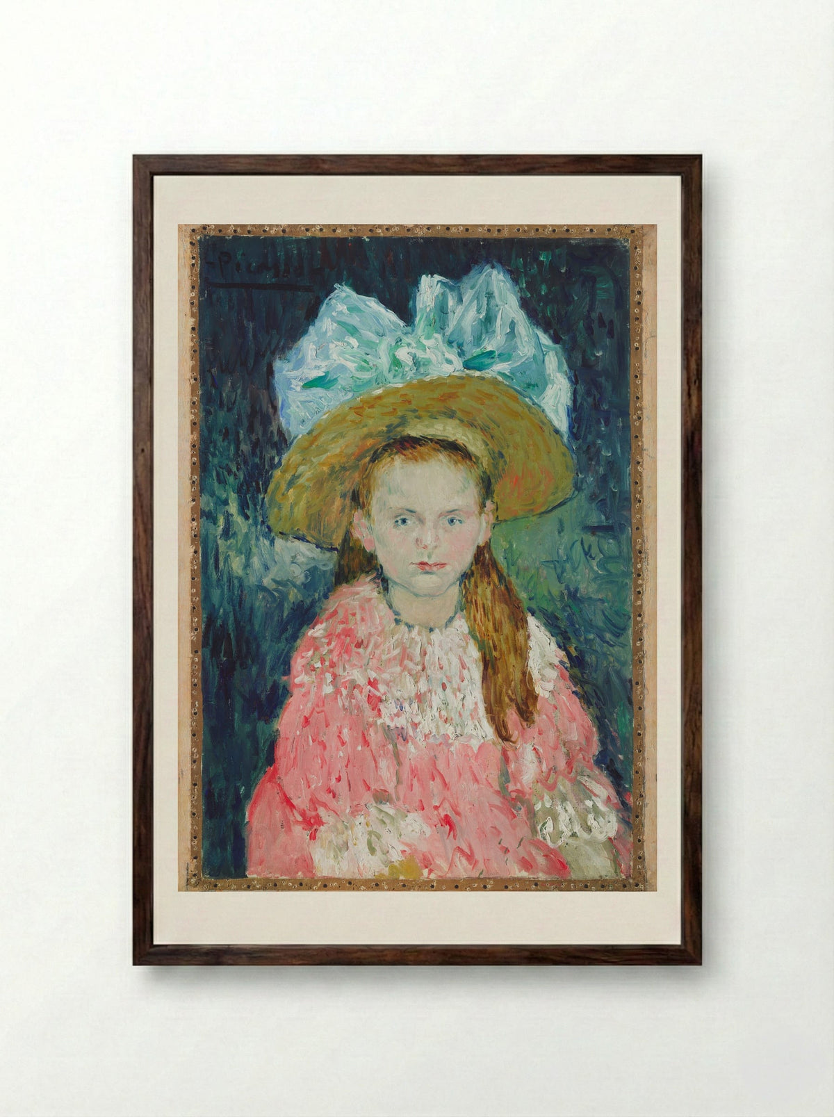 Young Girl Wearing a Large Hat - Pablo Picasso - Framed Print Dark Wood
