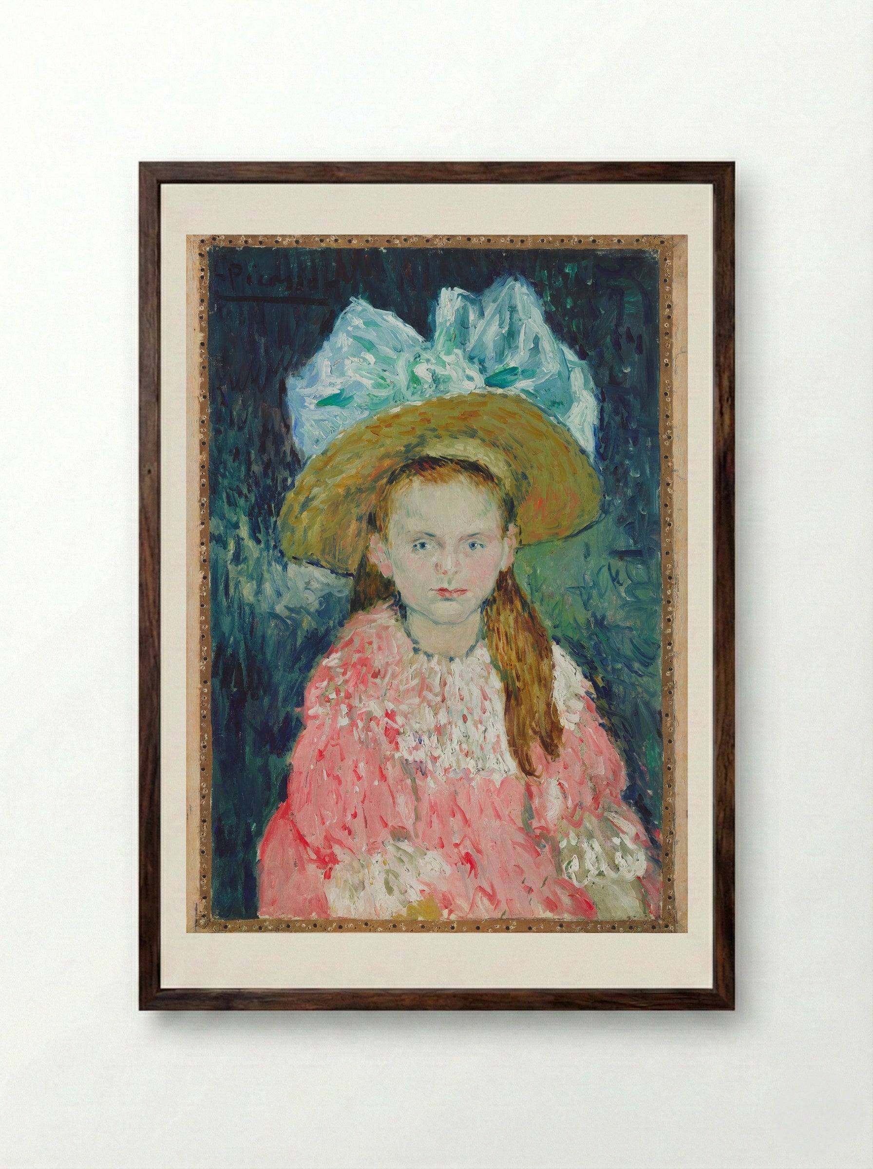 Young Girl Wearing a Large Hat - Pablo Picasso - Framed Print Dark Wood