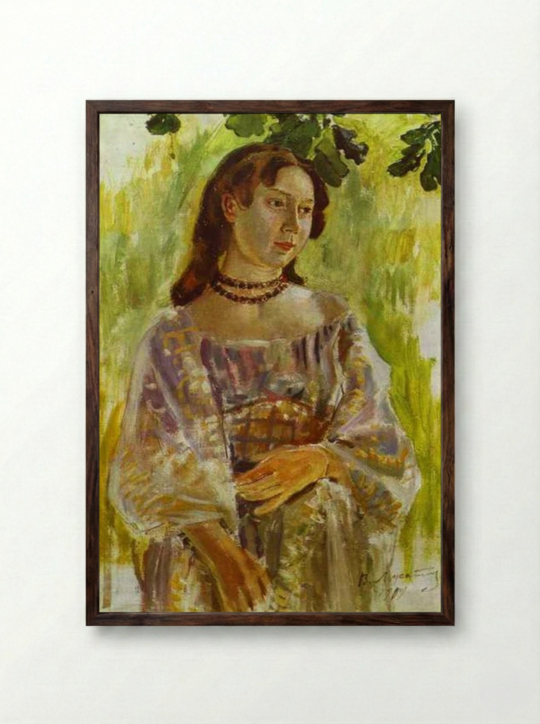 Young Girl with a Necklace - Victor Borisov-Musatov - Framed Print Dark Wood