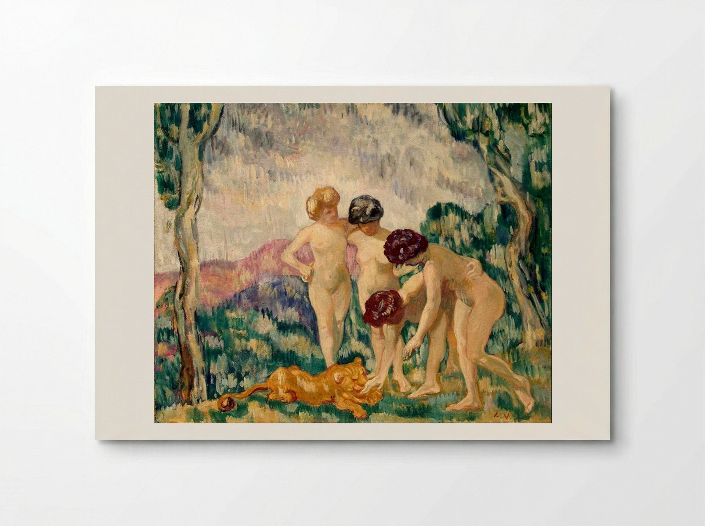 Young Girls Playing with a Lion Cub - Louis Valtat - Poster
