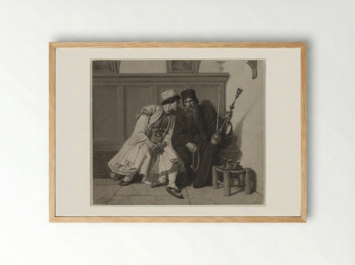 Young Greek Man in Conversation with a Priest - Alexandre Bida - Framed Print Wood