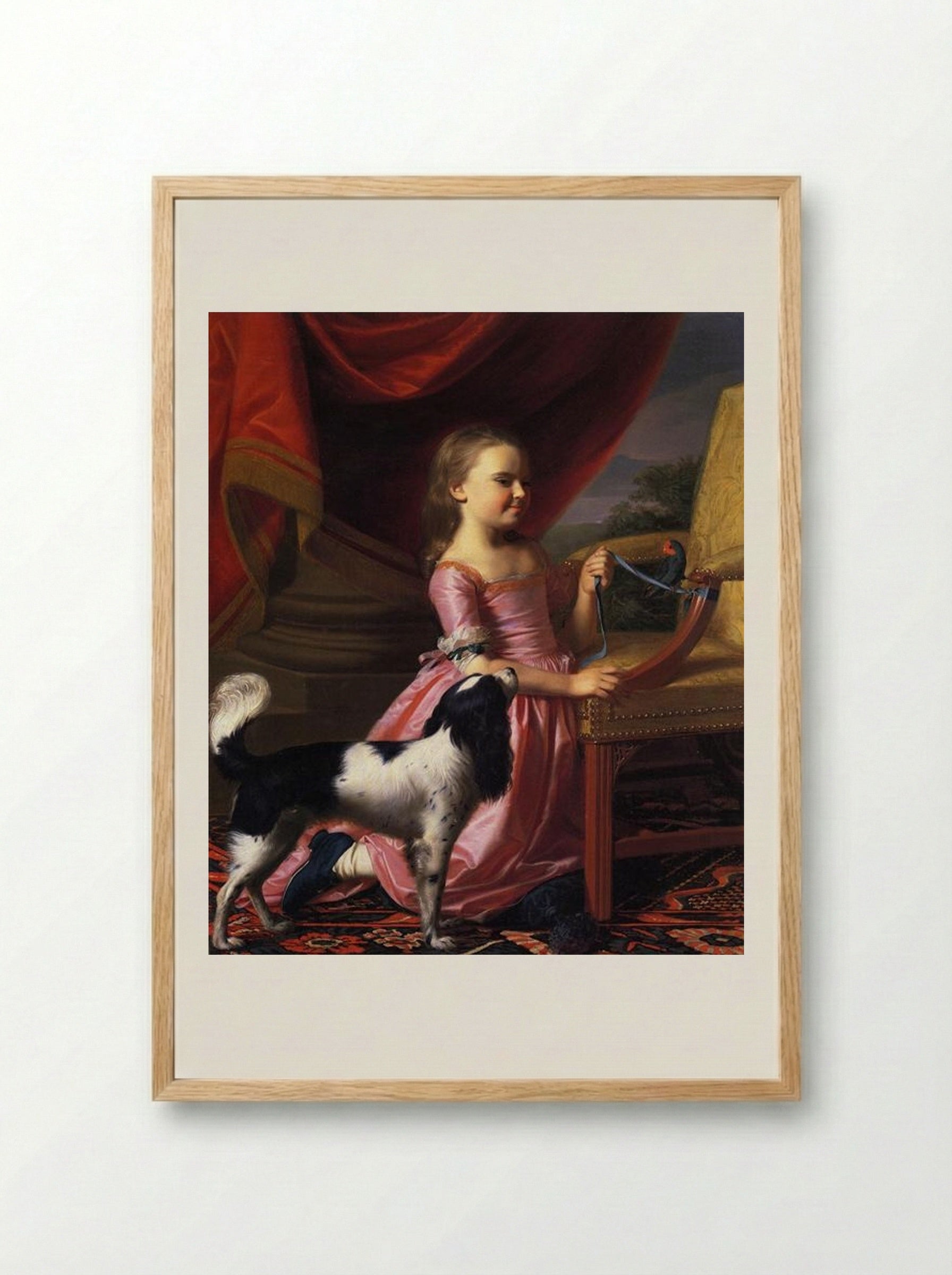 Young Lady with a Bird and Dog - John Singleton Copley - Framed Print Wood