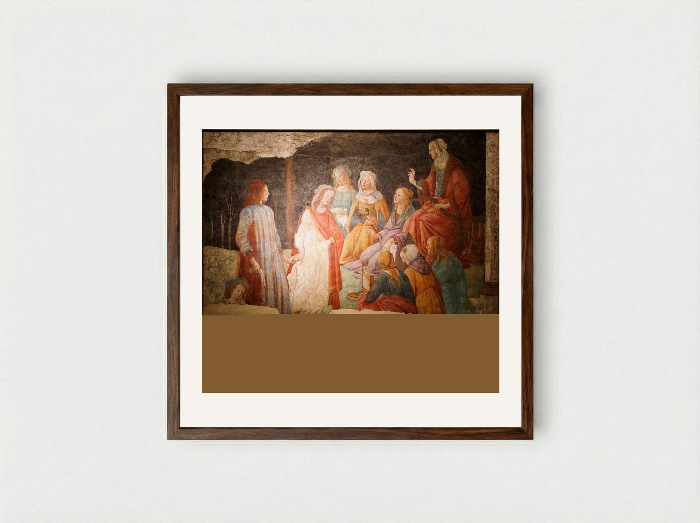 Young Man Greeted by Seven Liberal Arts - Sandro Botticelli - Framed Print Dark Wood