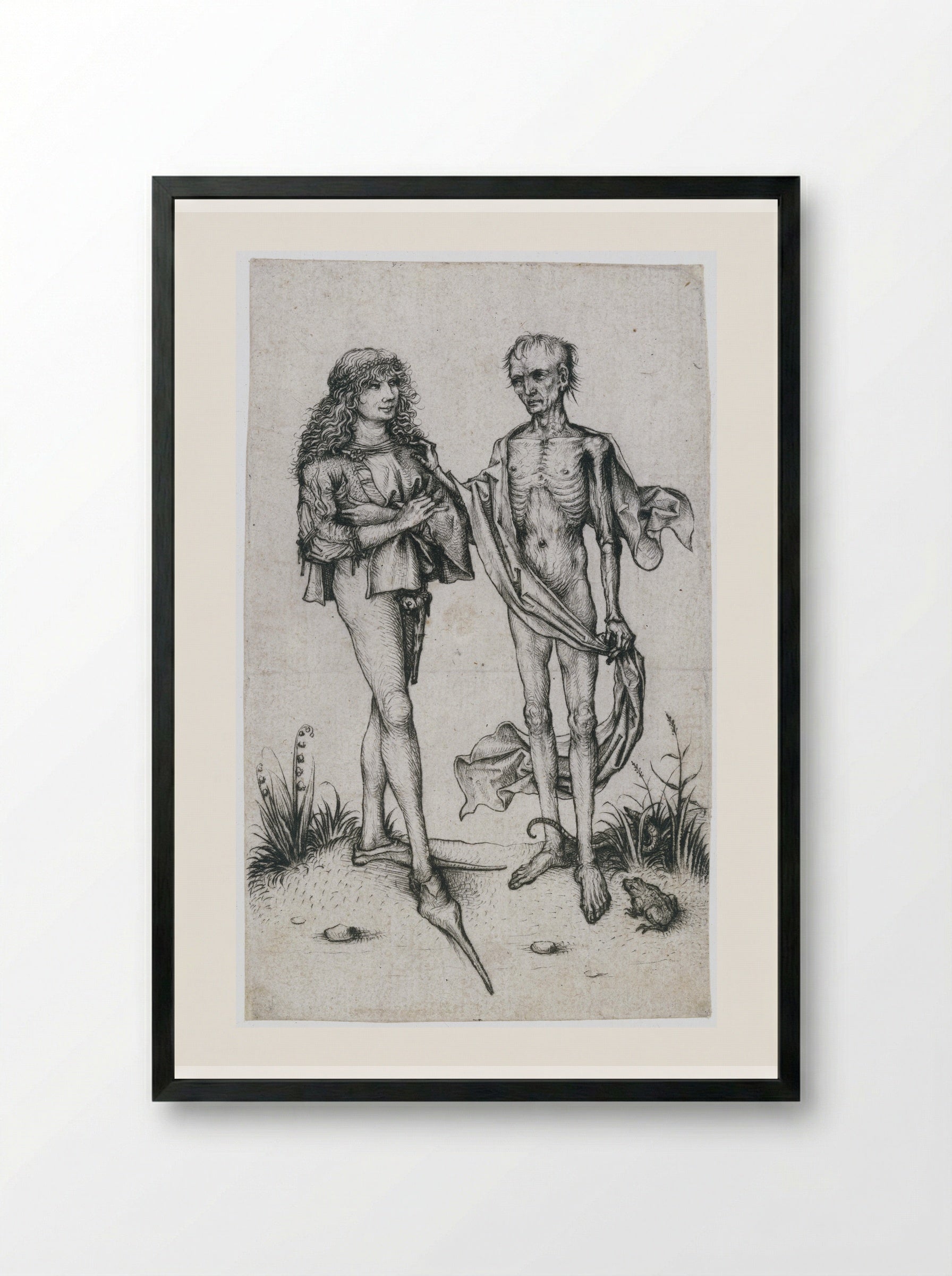 Young Man and Death - Master of the Amsterdam Cabinet - Framed Print Black