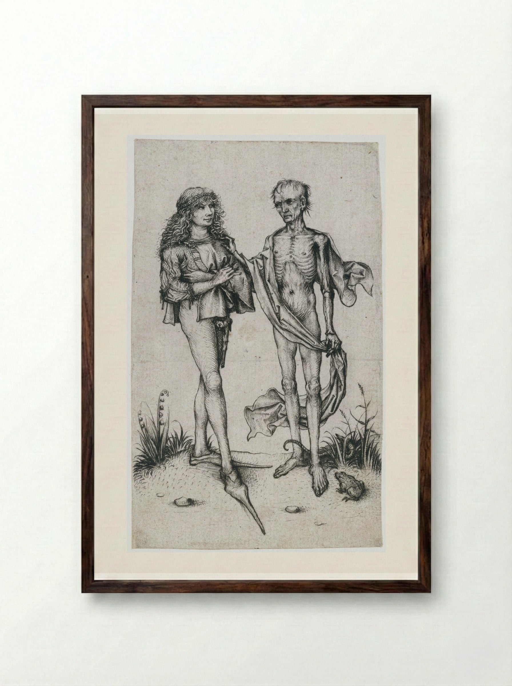 Young Man and Death - Master of the Amsterdam Cabinet - Framed Print Dark Wood