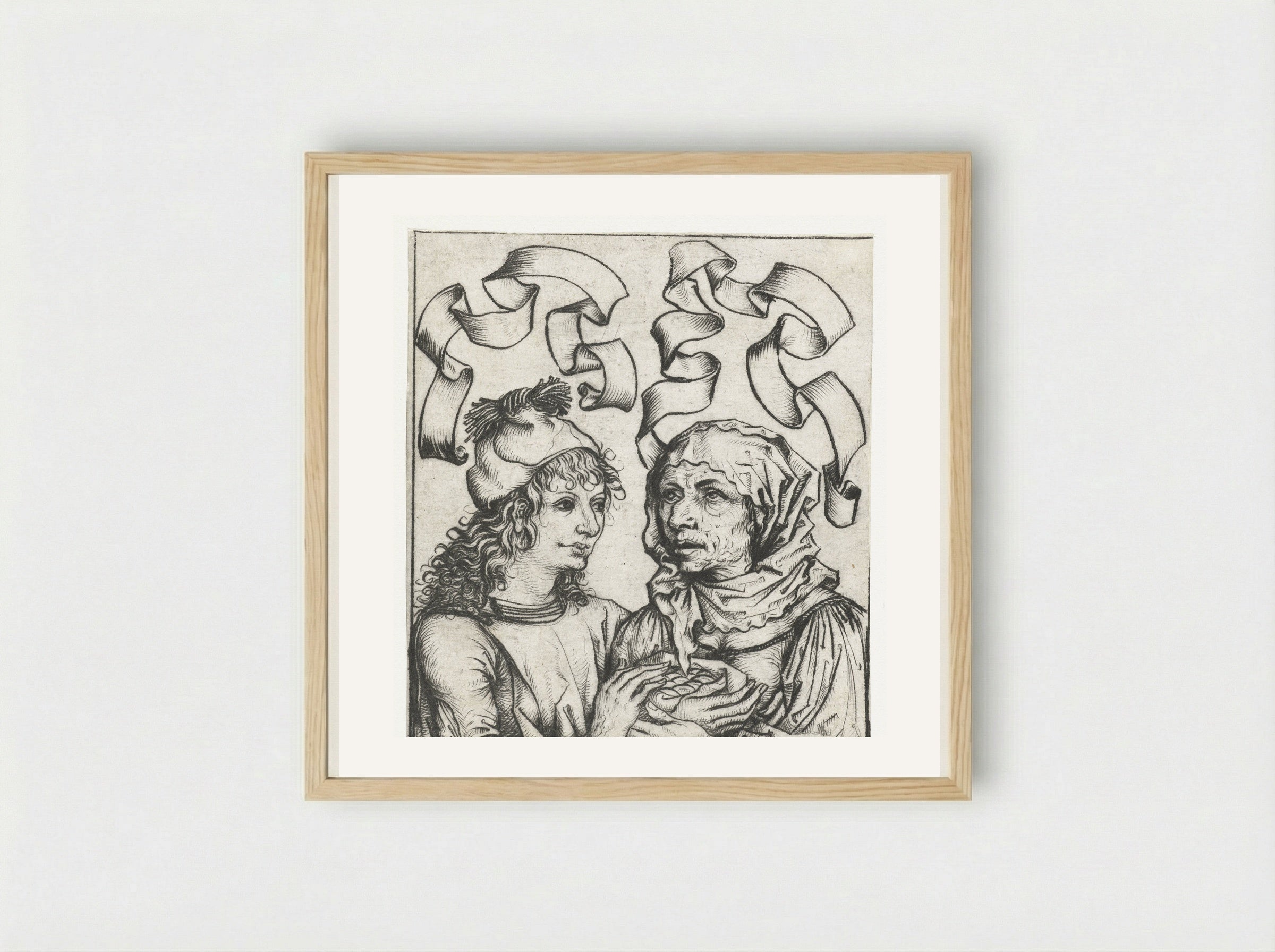 Young Man and Old Woman - Master of the Amsterdam Cabinet - Framed Print Wood