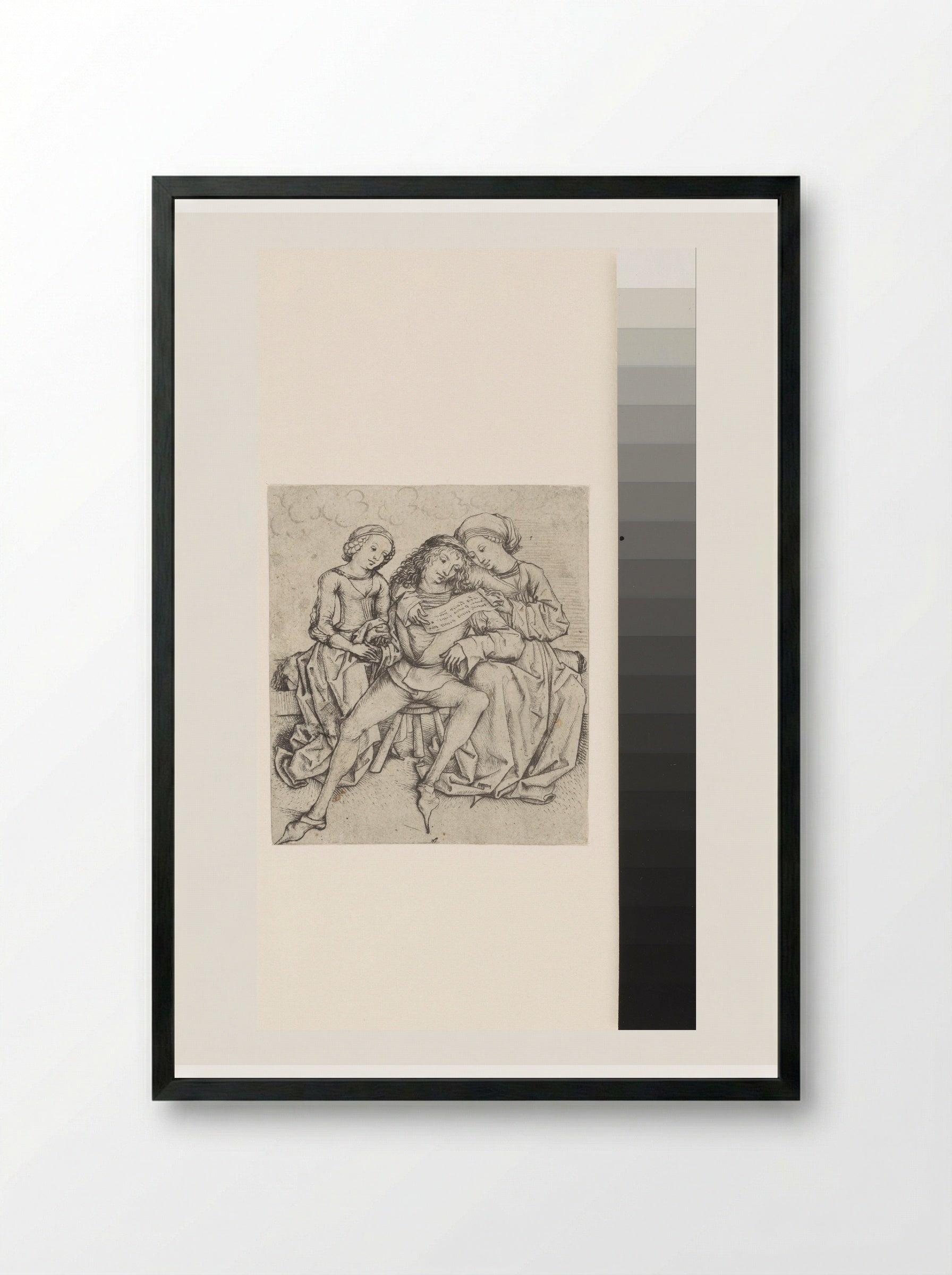 Young Man and Two Girls - Master of the Amsterdam Cabinet - Framed Print Black