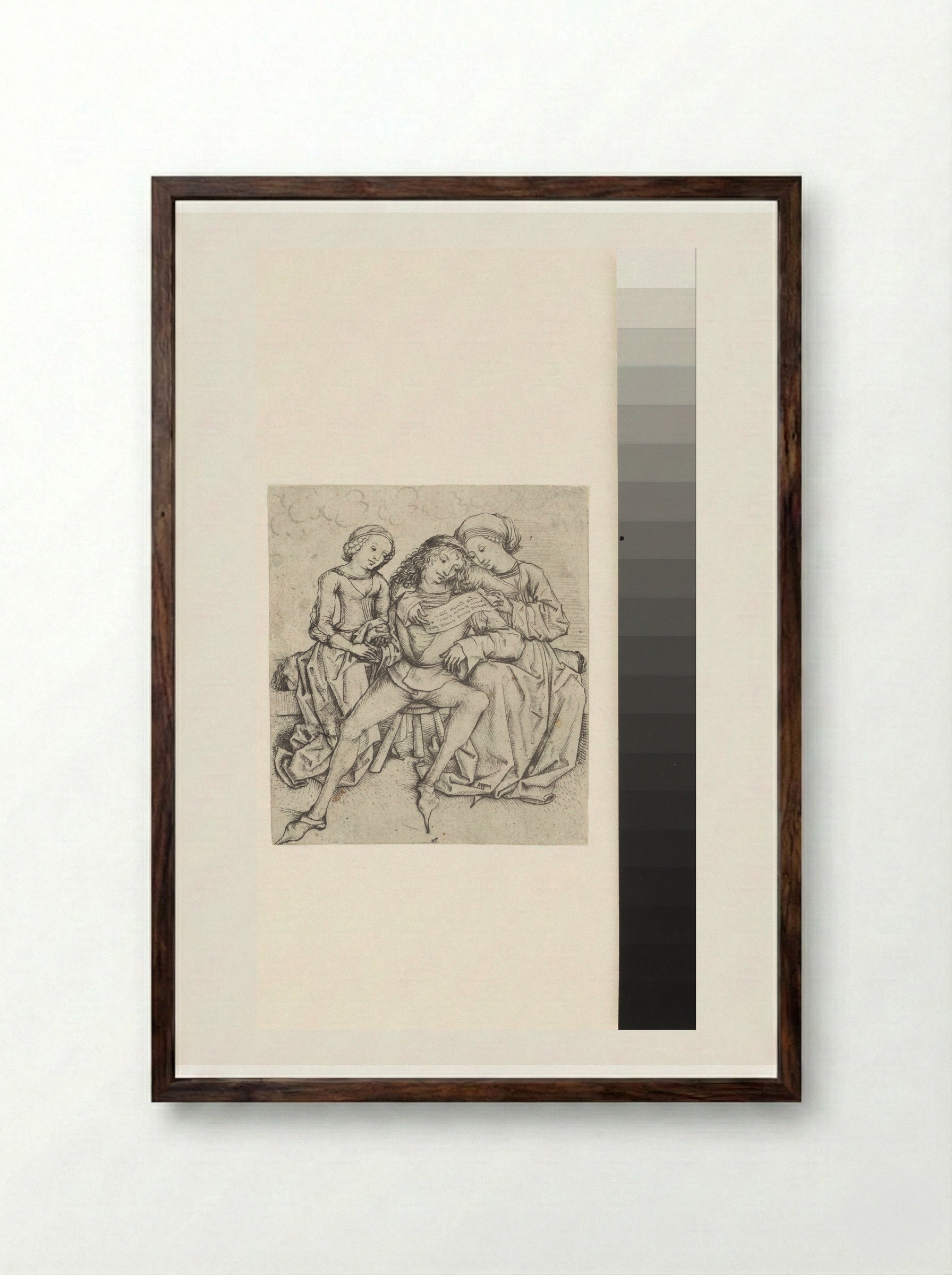Young Man and Two Girls - Master of the Amsterdam Cabinet - Framed Print Dark Wood