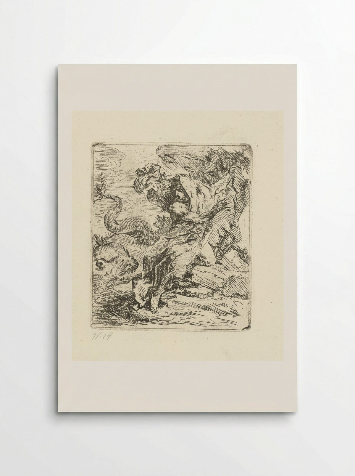 Young Man on the Coast Fleeing a Sea Monster - Louis de Deyster - Poster