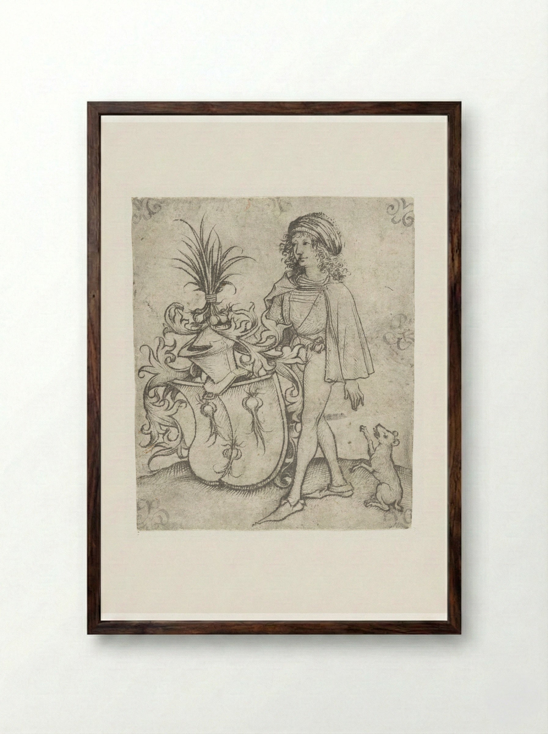 Young Man with Garlic on his Coat of Arms - Meester van het Amsterdamse Kabinet - Framed Print Dark Wood