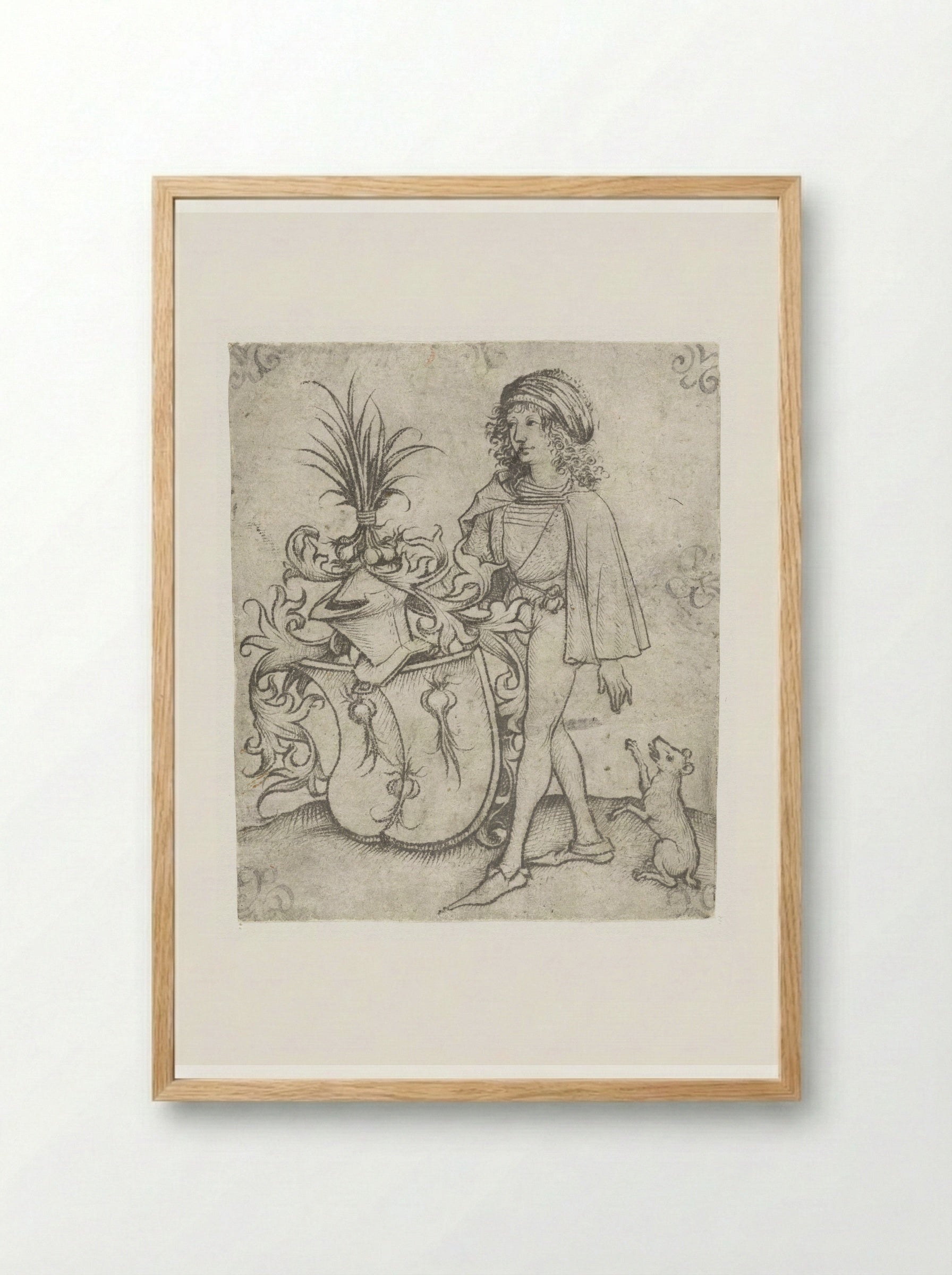 Young Man with Garlic on his Coat of Arms - Meester van het Amsterdamse Kabinet - Framed Print Wood