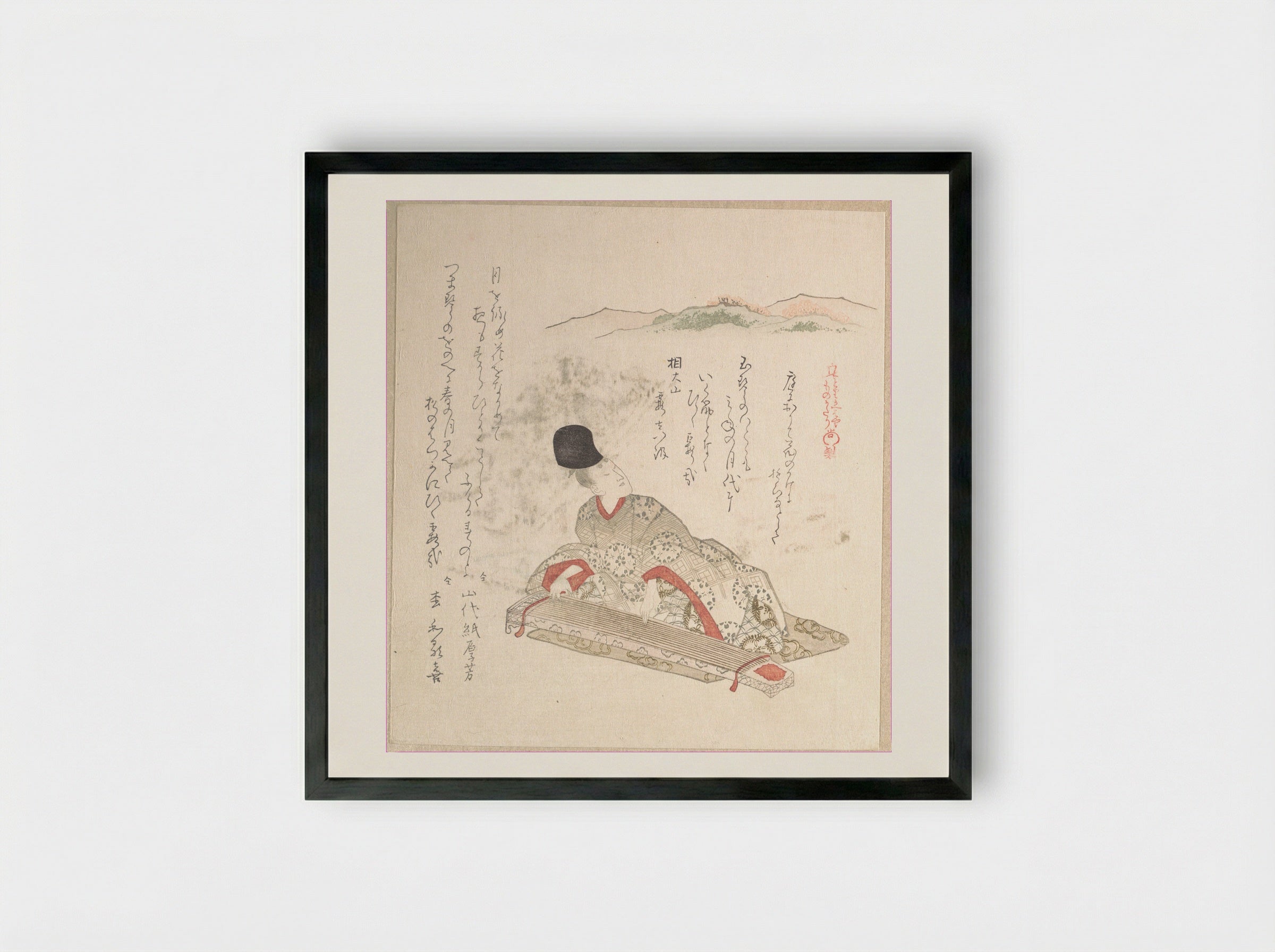 Young Nobleman Playing Koto - Kubo Shunman - Framed Print Black