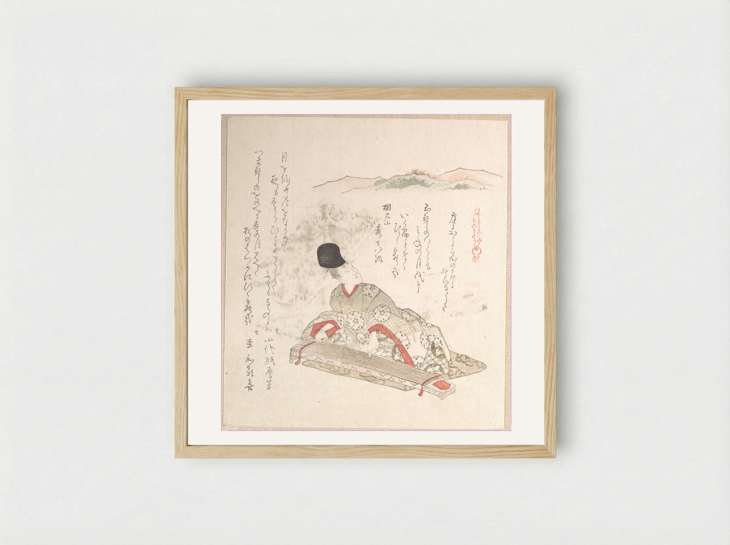 Young Nobleman Playing Koto - Kubo Shunman - Framed Print Wood