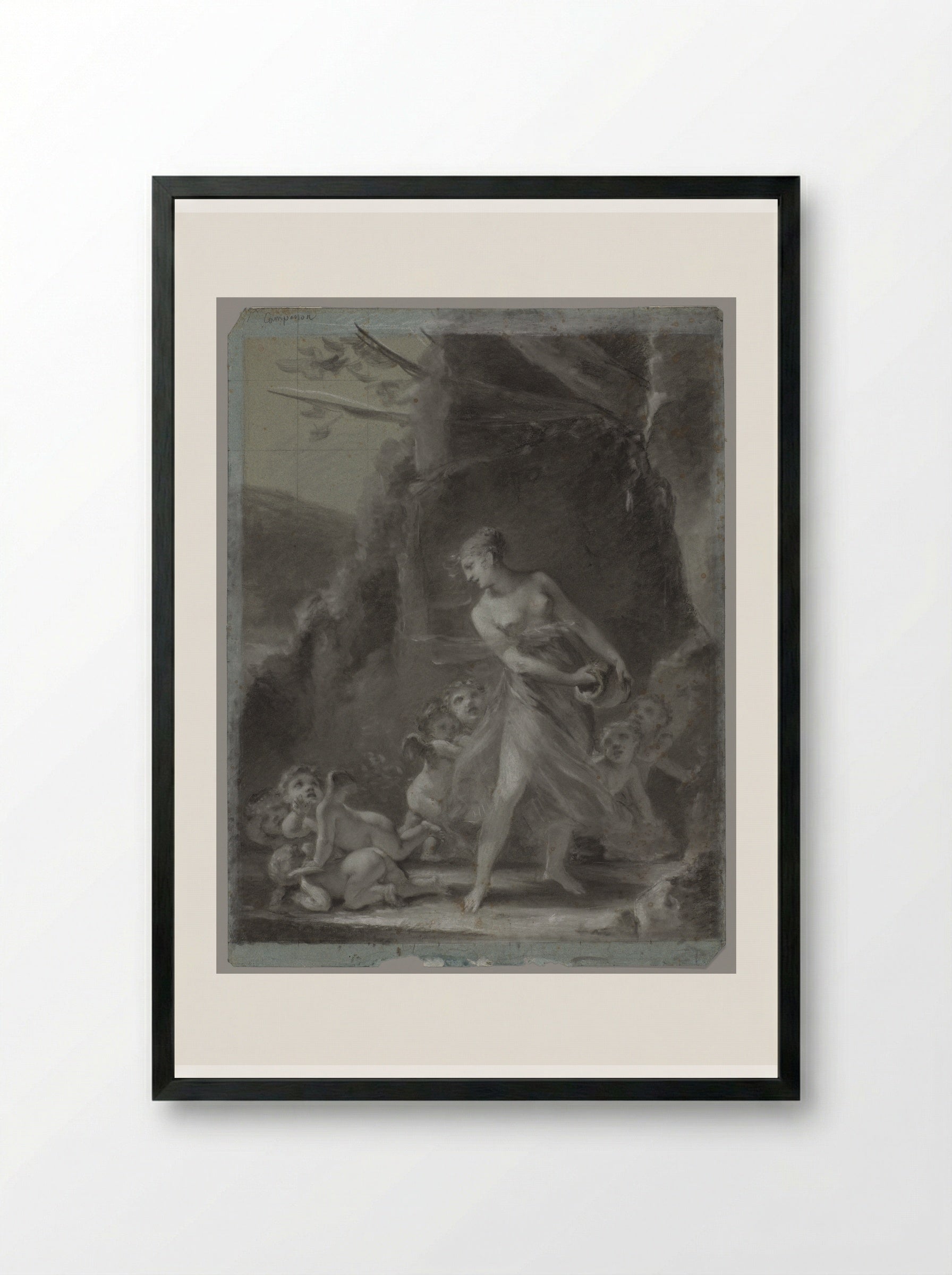 Young Nymph Teased by Cupids - Pierre-Paul Prud'hon - Framed Print Black