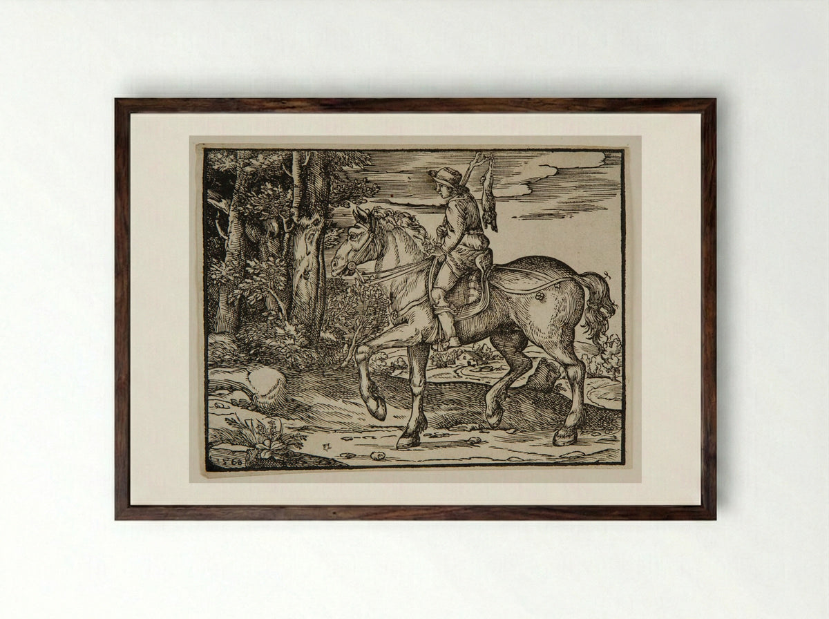Young Peasant on Horseback - Nicolò Boldrini - Framed Print Dark Wood