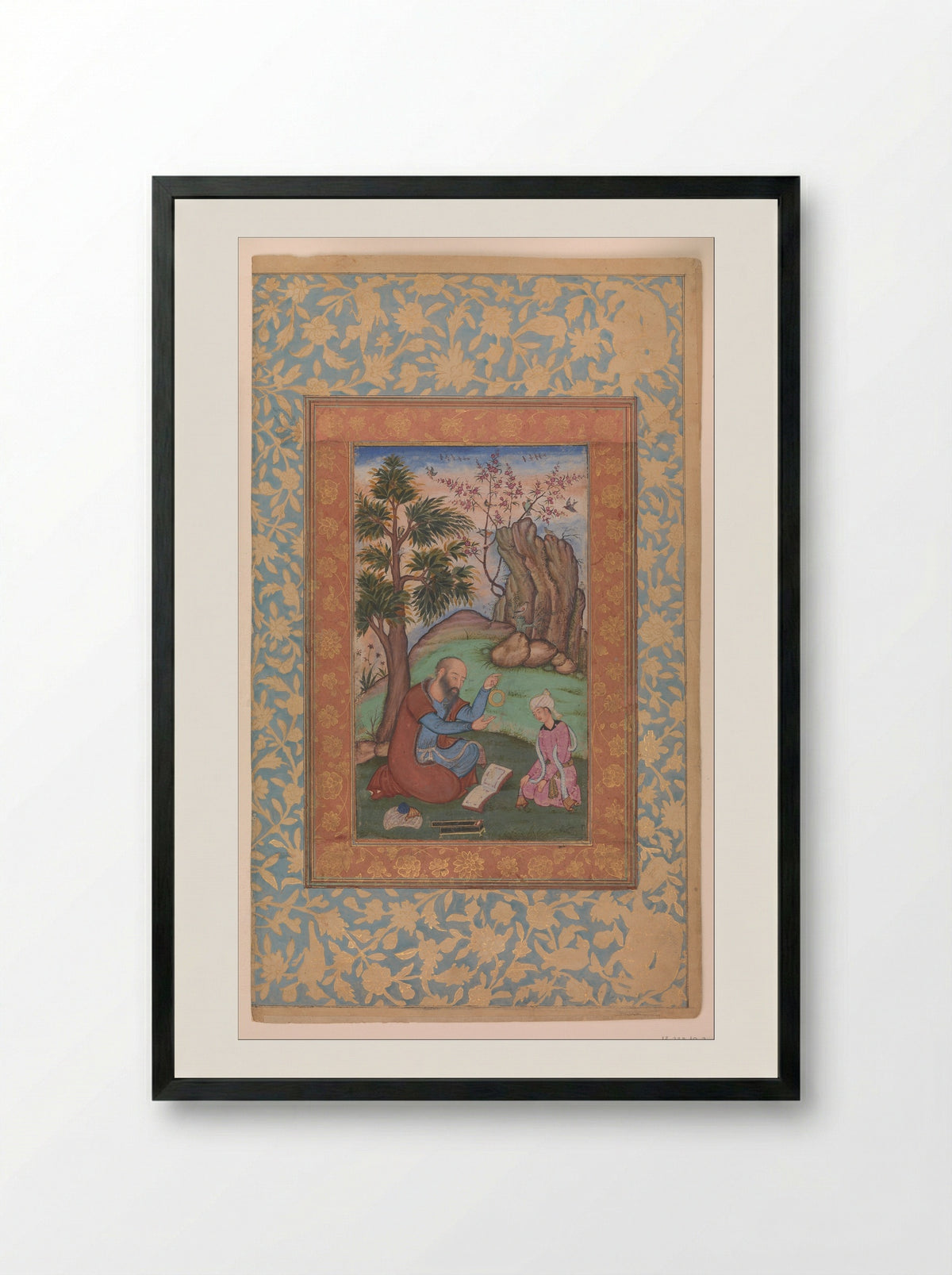 Young Prince and Mentor Sitting in Landscape - Fine Art Print - Framed Print Black