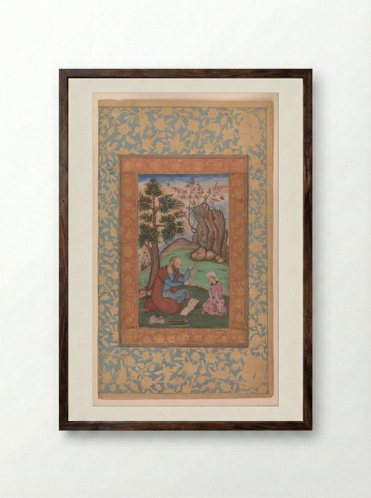 Young Prince and Mentor Sitting in Landscape - Fine Art Print - Framed Print Dark Wood