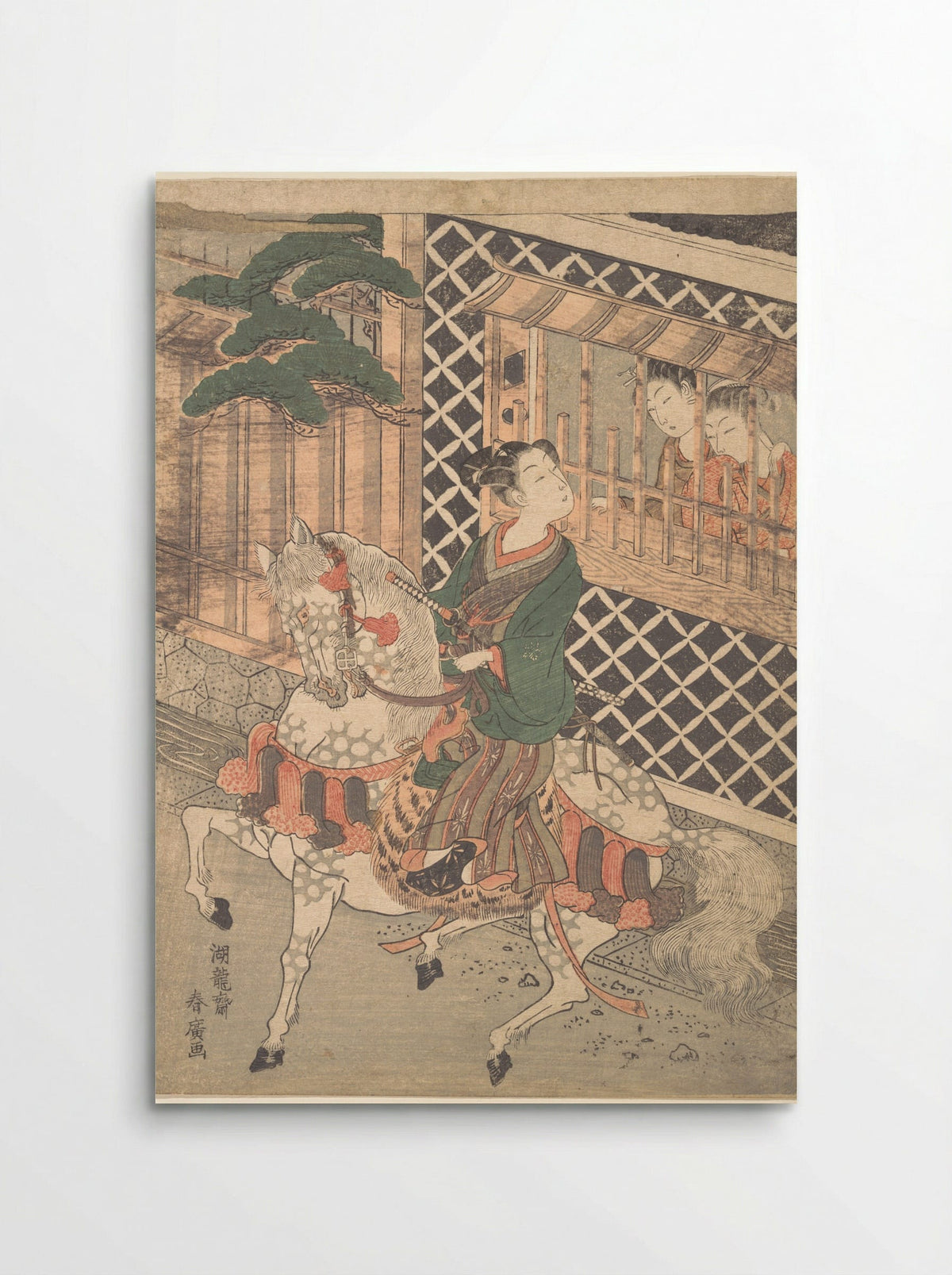 Young Samurai on Horseback and Women at a Window - Isoda Koryūsai - Poster