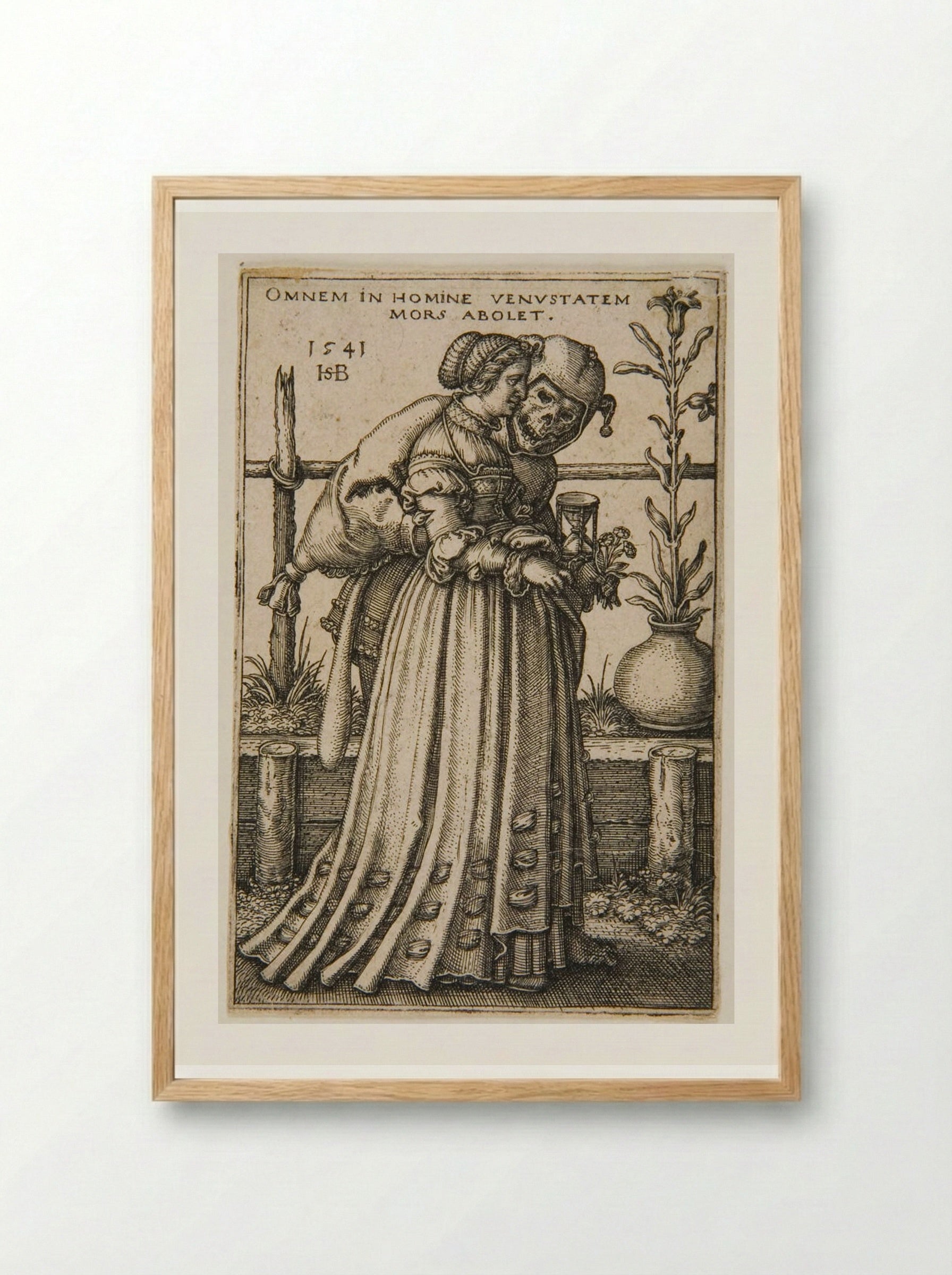Young Woman Accompanied by Death - Sebald Beham - Framed Print Wood