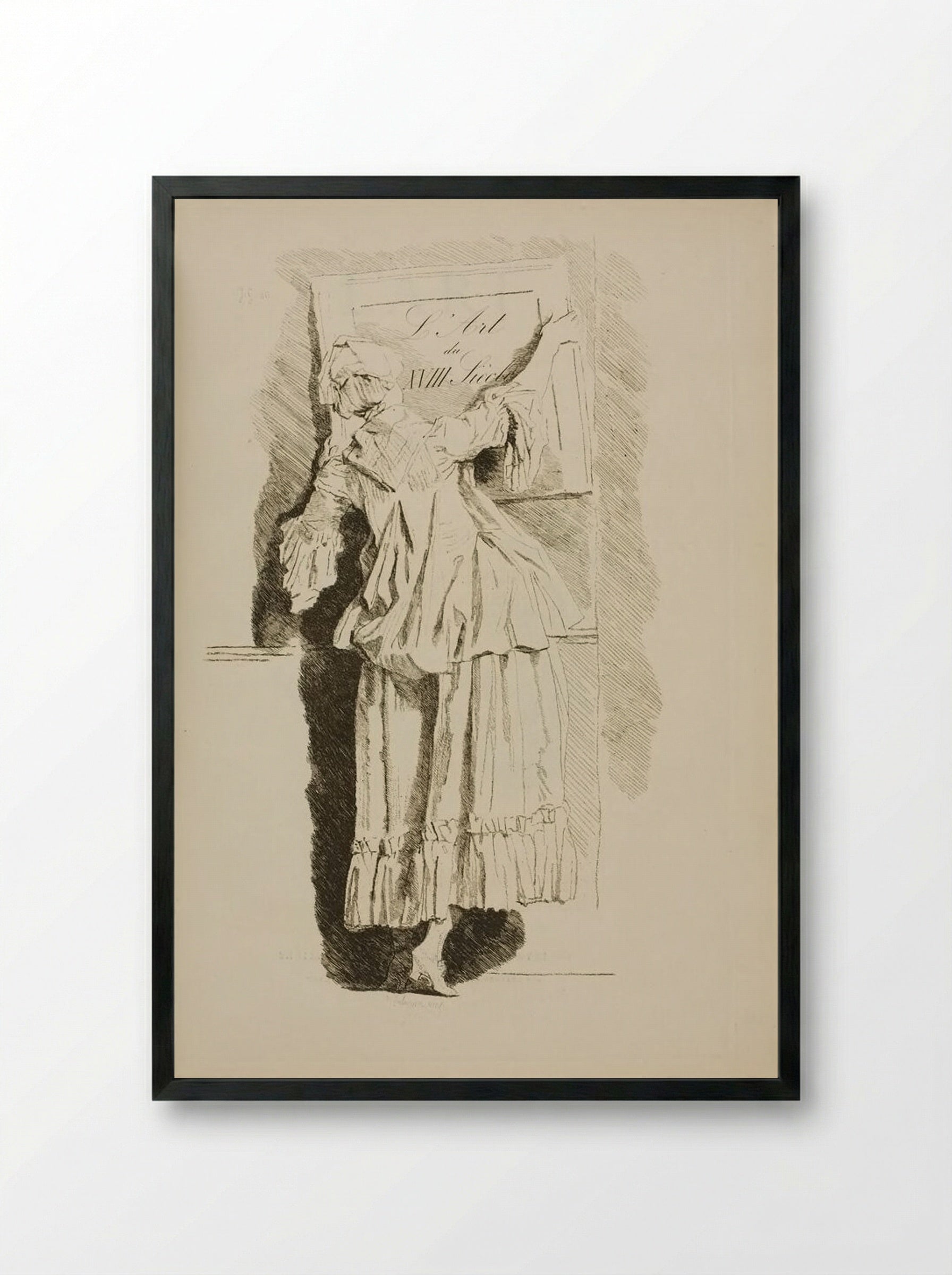 Young Woman Hanging Up a Sign - Jules de Goncourt - Framed Print Black