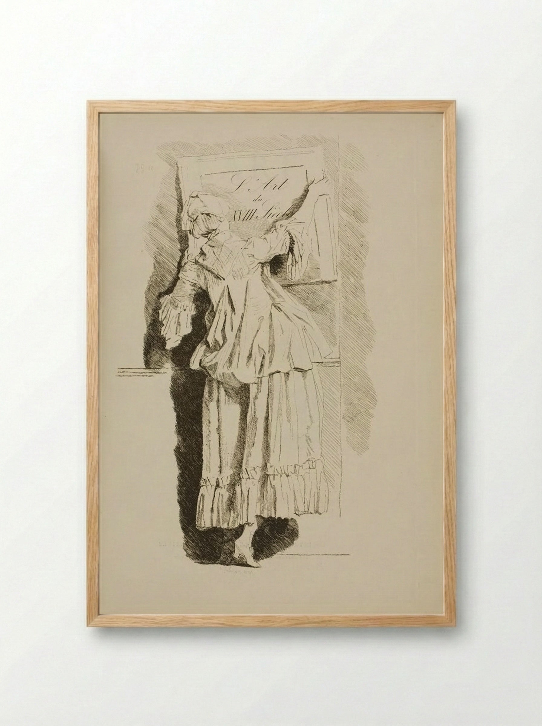 Young Woman Hanging Up a Sign - Jules de Goncourt - Framed Print Wood