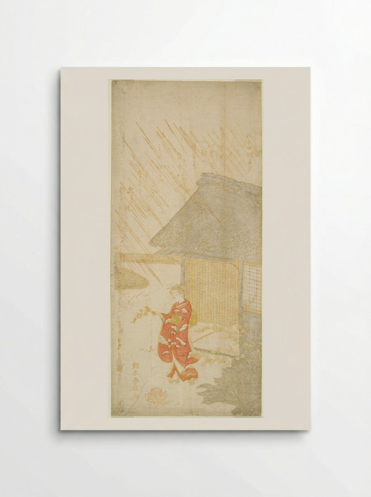 Young Woman Holding a Kerria Branch (parody of Ota Dokan) - Suzuki Harunobu - Poster