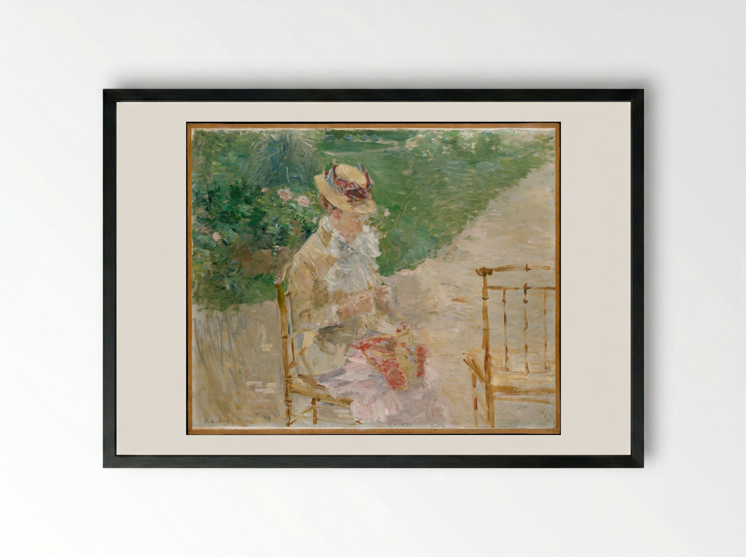 Young Woman Knitting - Berthe Morisot - Framed Print Black