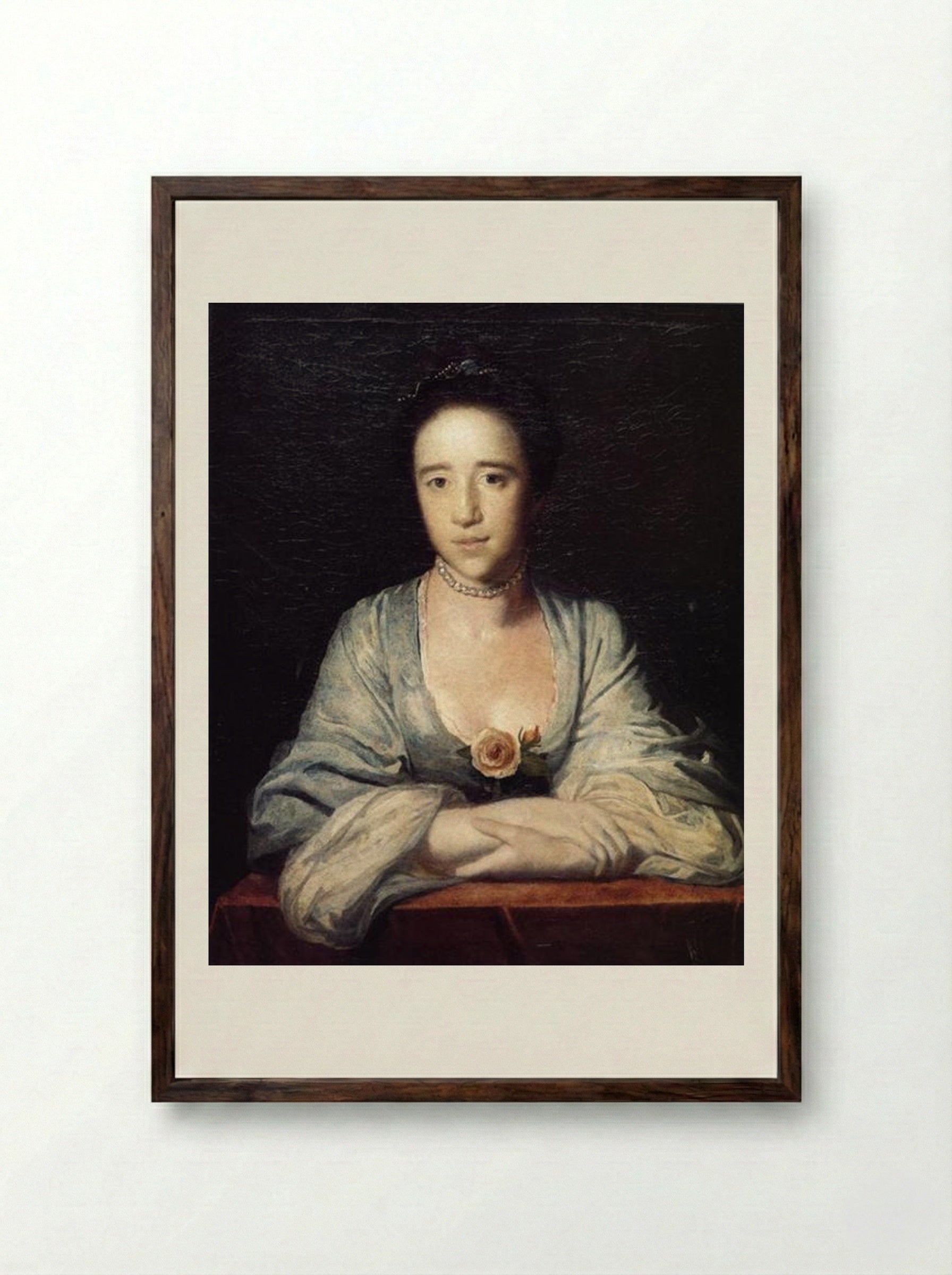 Young Woman Leaning on a Ledge - Sir Joshua Reynolds - Framed Print Dark Wood