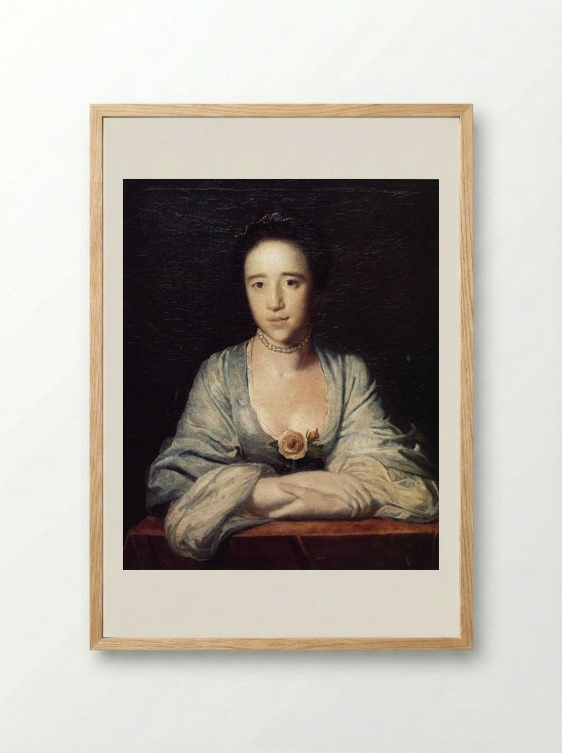 Young Woman Leaning on a Ledge - Sir Joshua Reynolds - Framed Print Wood