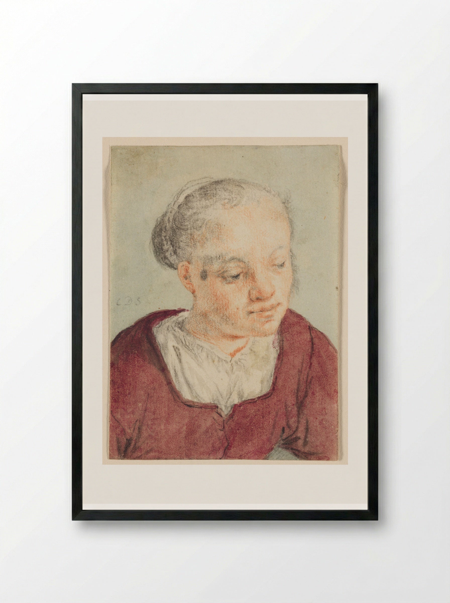 Young Woman Looking Down - Cornelis Dusart - Framed Print Black