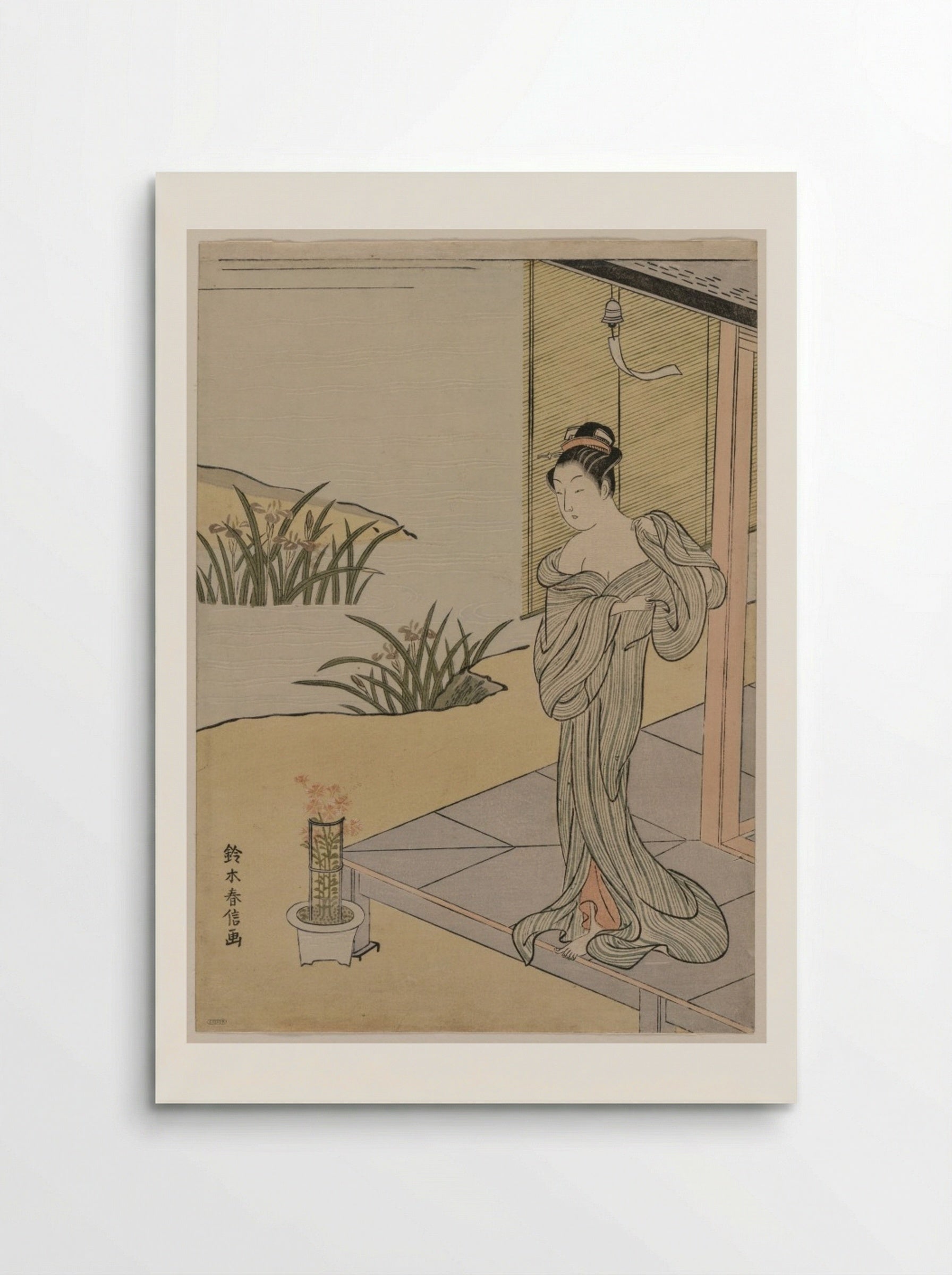 Young Woman Looking at a Pot of Pinks - Suzuki Harunobu - Poster