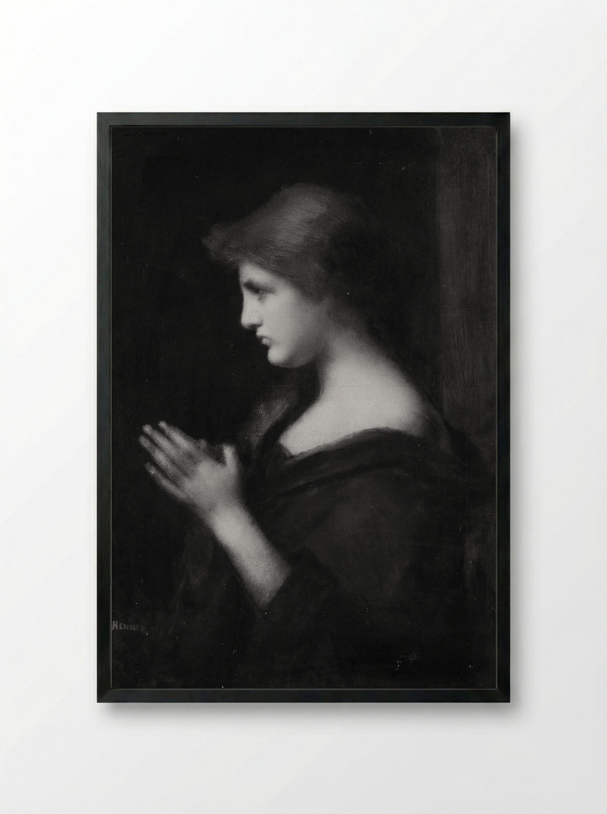 Young Woman Praying - Jean-Jacques Henner - Framed Print Black