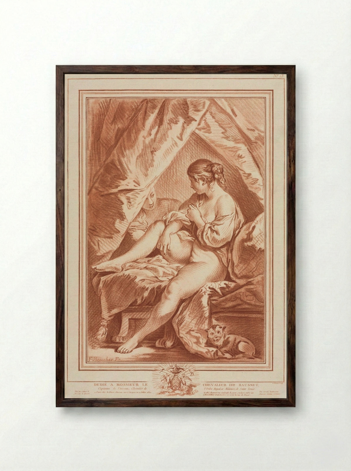 Young Woman Seated on a Bed - Louis-Marin Bonnet - Framed Print Dark Wood