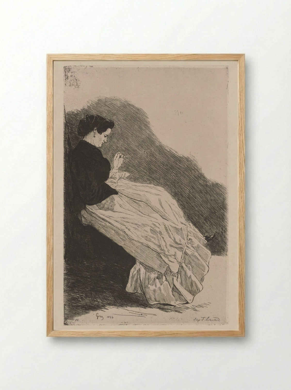 Young Woman Sewing - Jules de Goncourt - Framed Print Wood