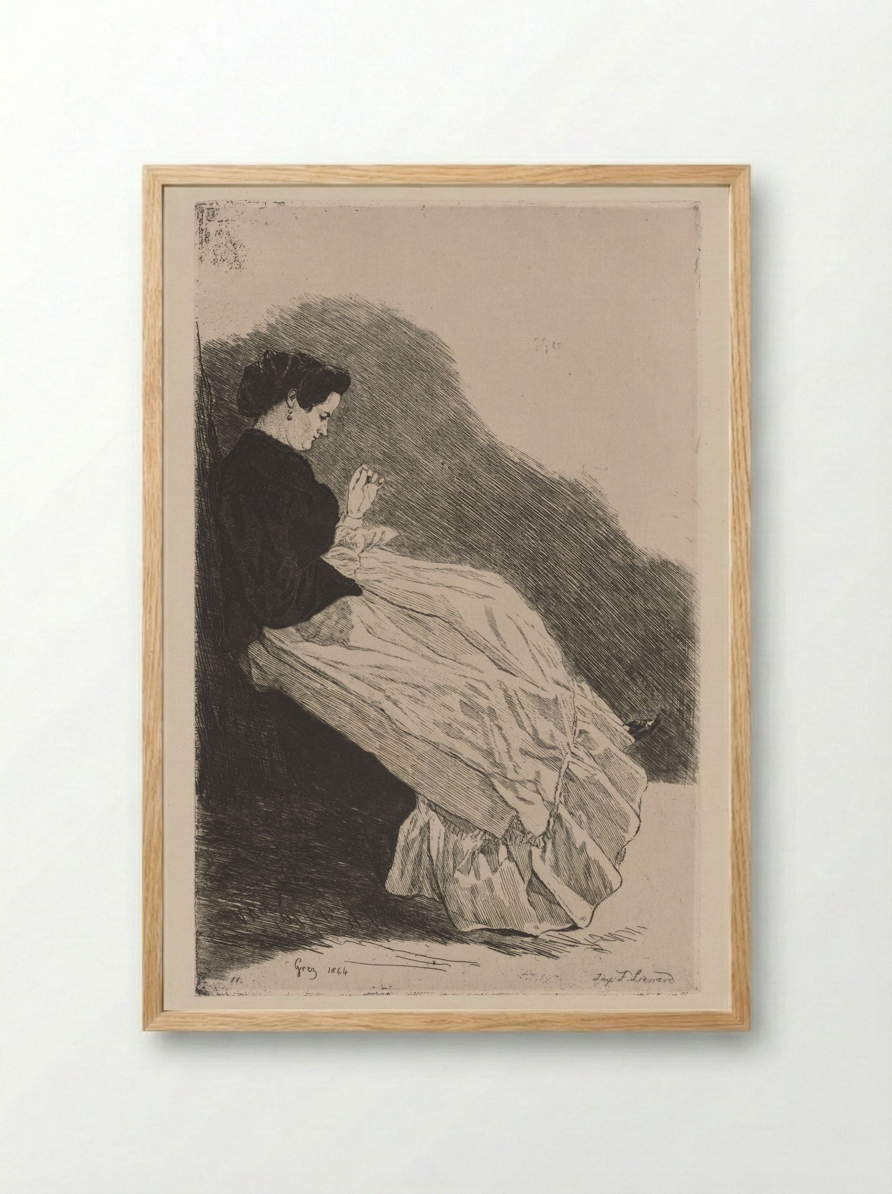 Young Woman Sewing - Jules de Goncourt - Framed Print Wood