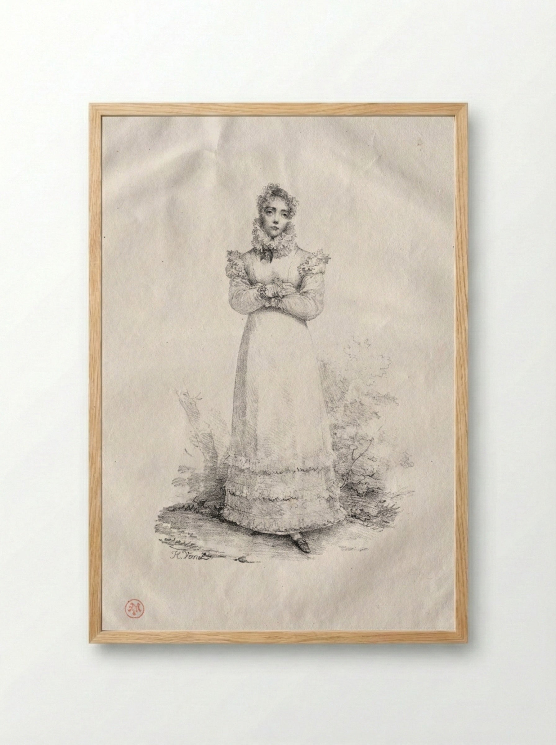 Young Woman Standing - Horace Vernet - Framed Print Wood