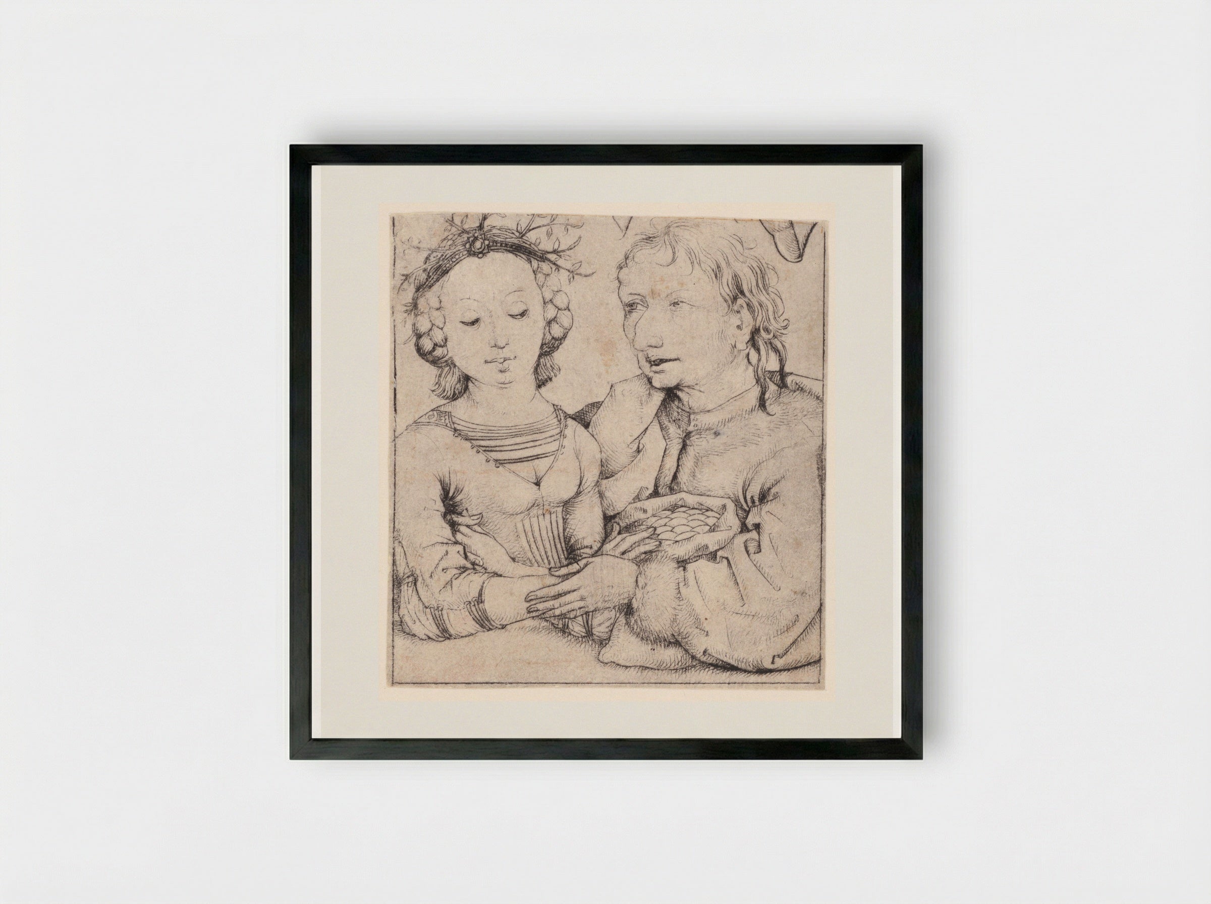 Young Woman and Old Man - Master of the Amsterdam Cabinet - Framed Print Black