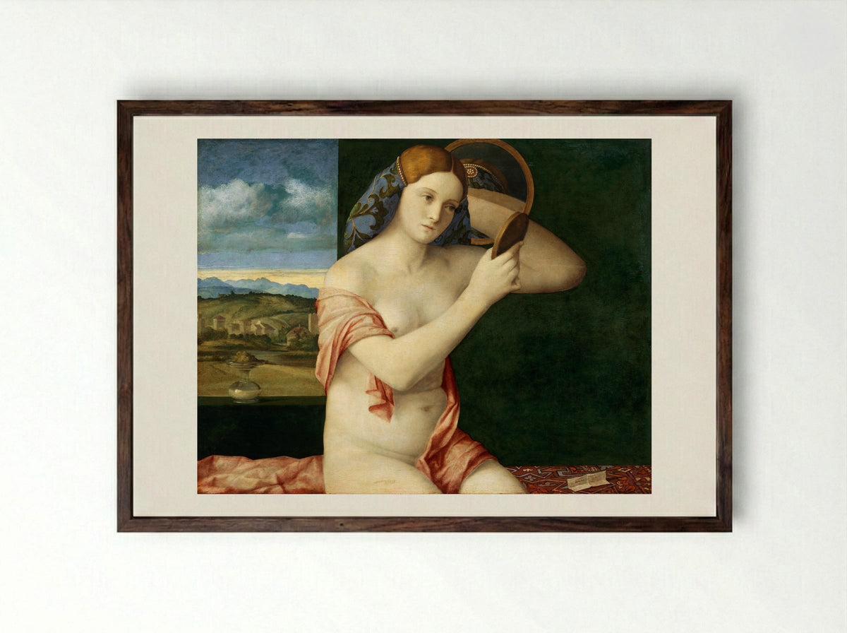 Young Woman at Her Toilet - Giovanni Bellini - Framed Print Dark Wood
