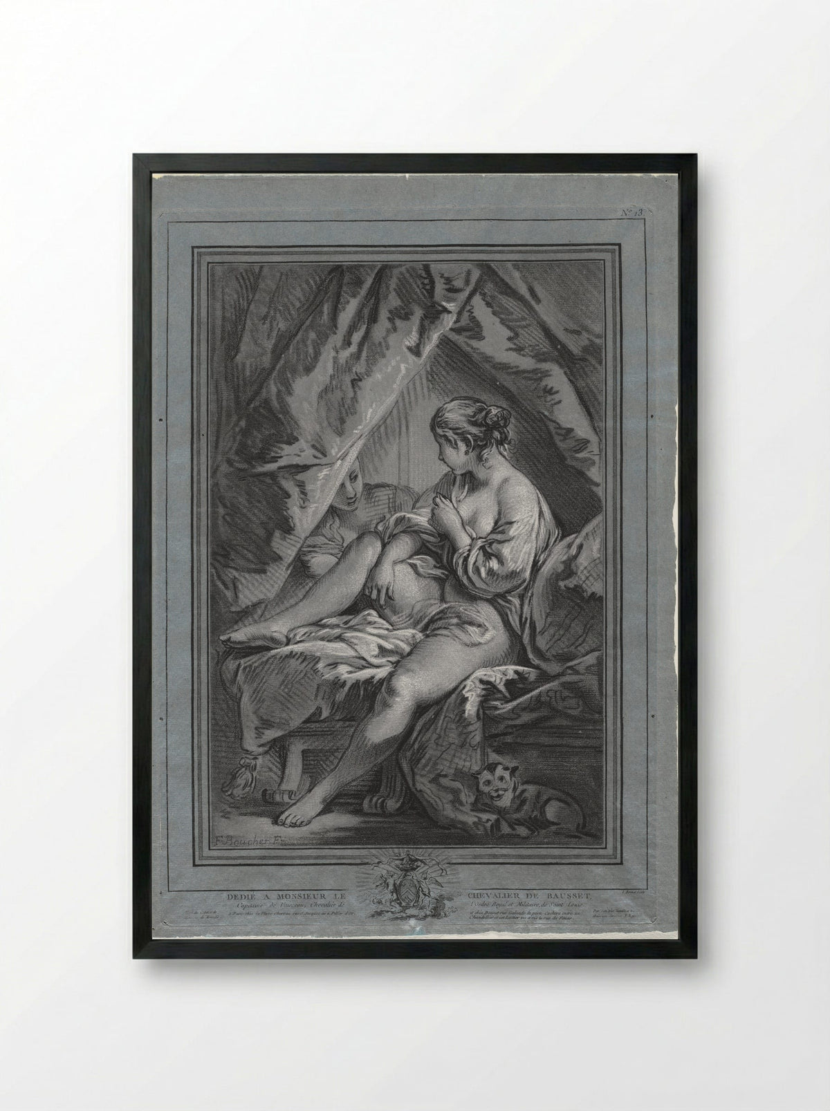 Young Woman in Bed - Louis-Marin Bonnet - Framed Print Black