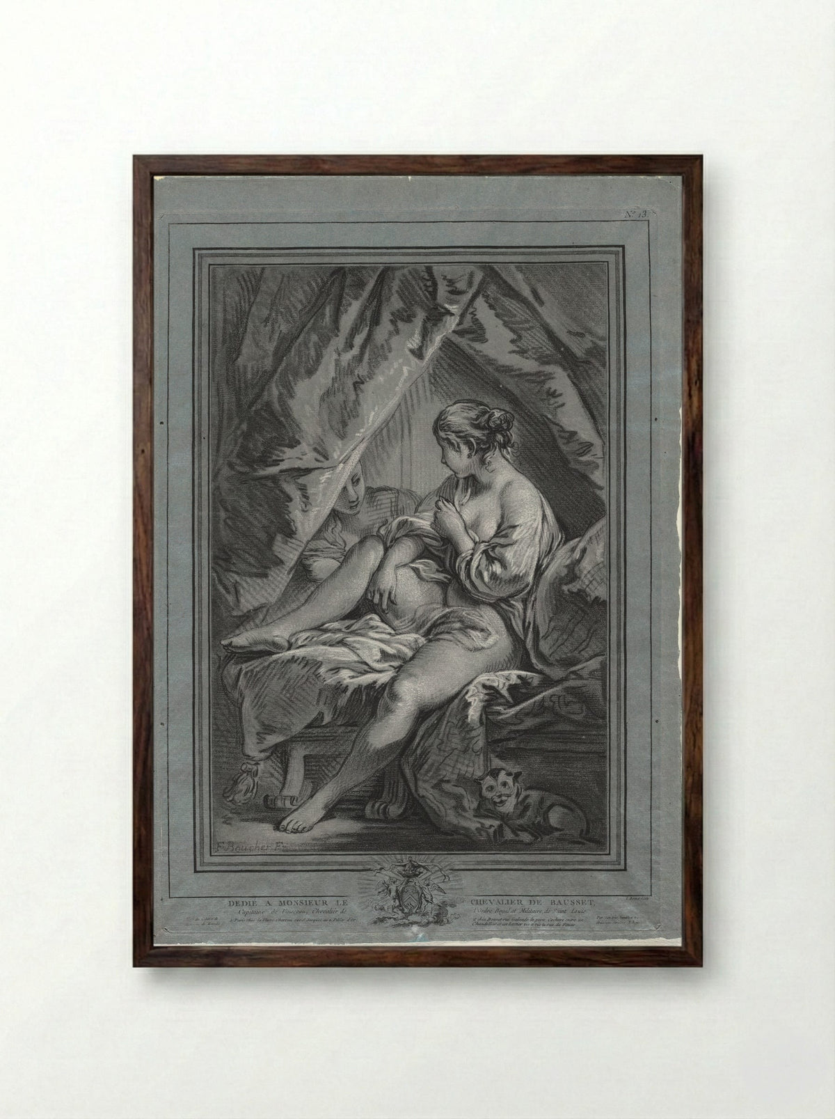 Young Woman in Bed - Louis-Marin Bonnet - Framed Print Dark Wood