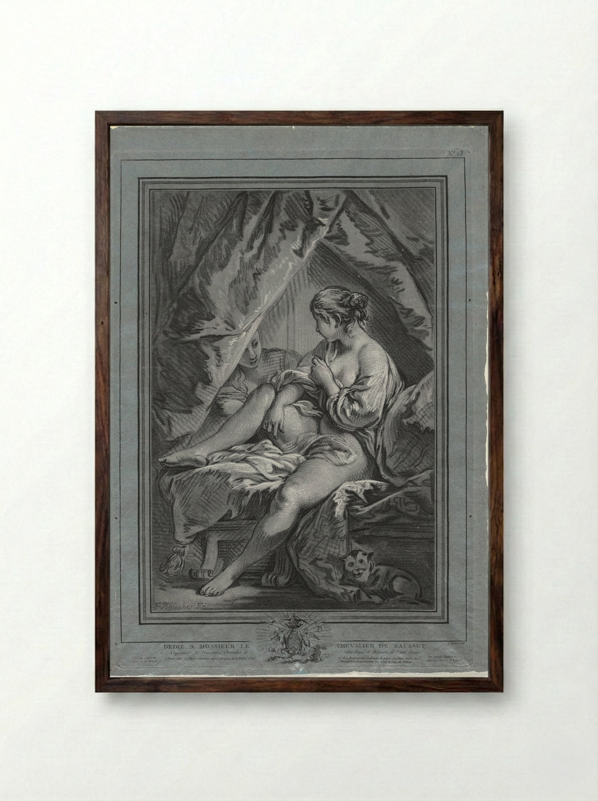 Young Woman in Bed - Louis-Marin Bonnet - Framed Print Dark Wood