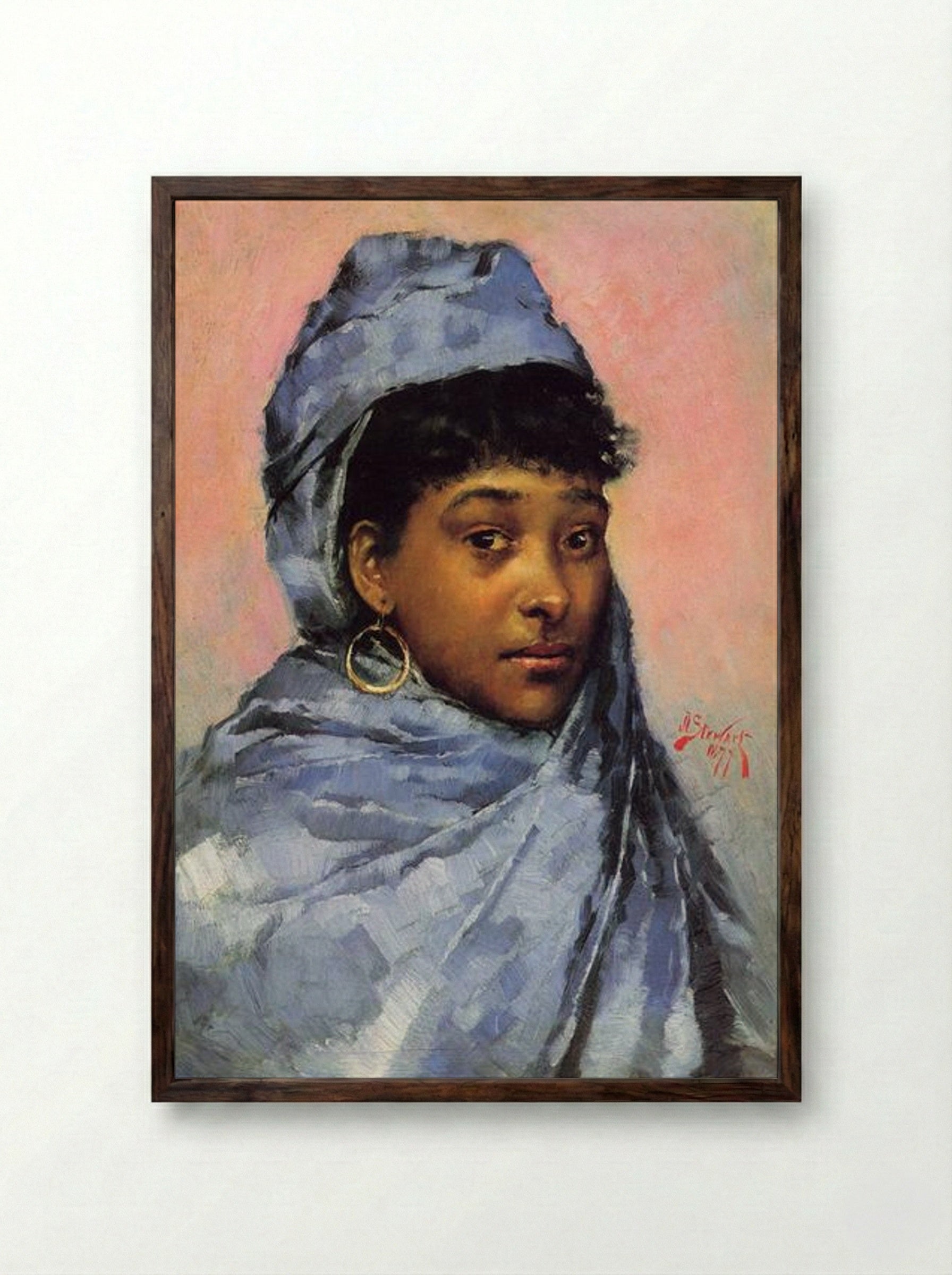 Young Woman in Blue - Julius LeBlanc Stewart - Framed Print Dark Wood