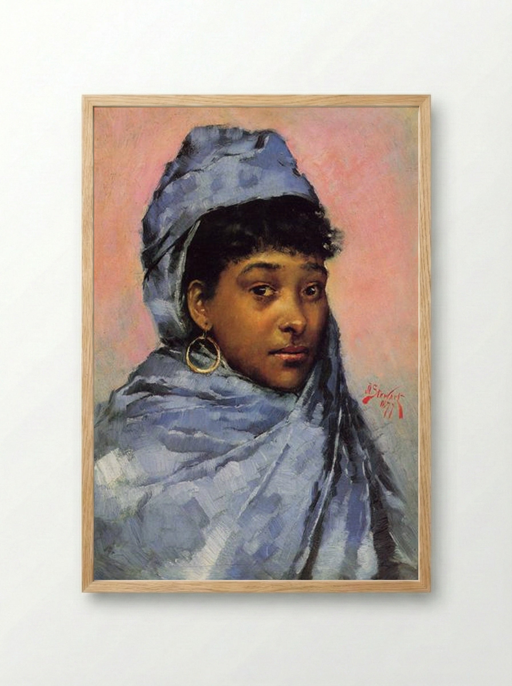 Young Woman in Blue - Julius LeBlanc Stewart - Framed Print Wood